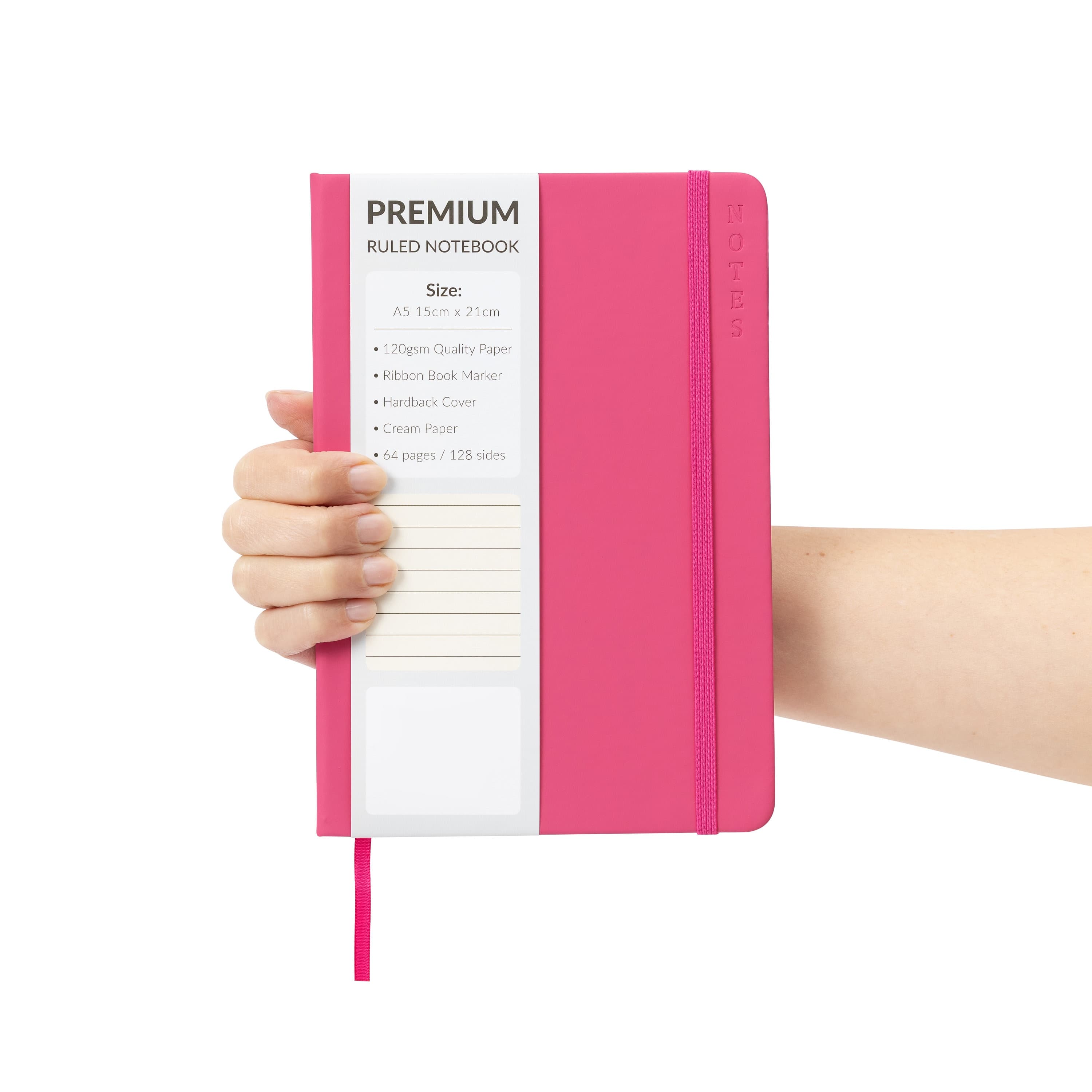 Cerise Pink A5 Lined Notebook, Hardback Journal (128 Pages)