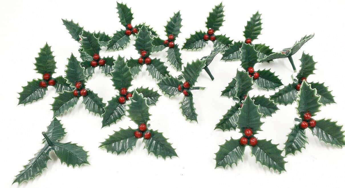 Small plastic holly leaf Christmas cake topper decoration Yule log cupcake 12 x - image 3