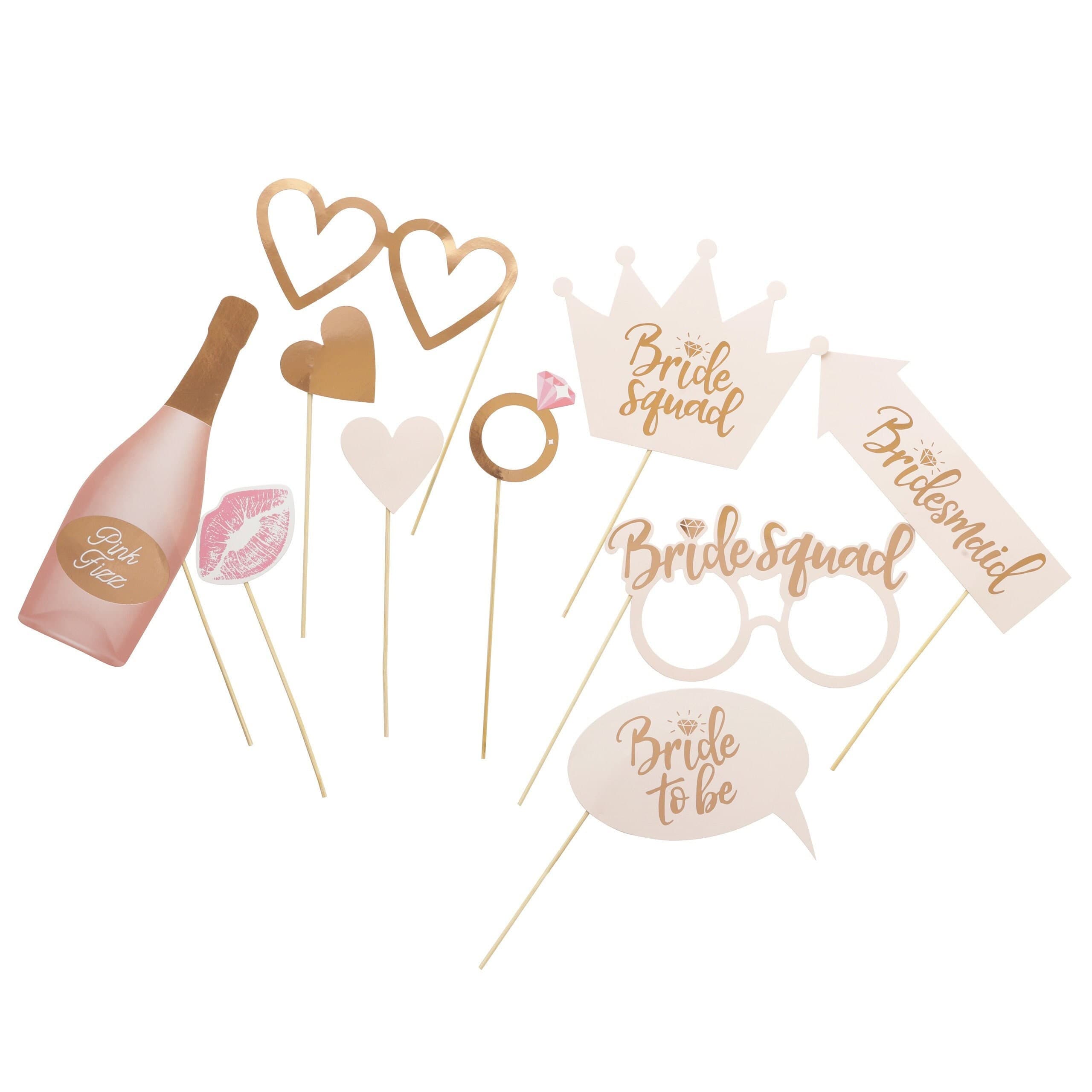 Hen Party Photo Booth Props: Pink & Rose Gold Selfie Props (Set of 10)