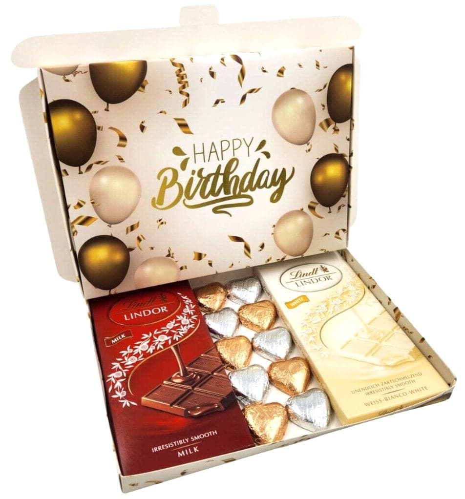 Lindt Lindor Milk White Chocolate Bars Hearts Hamper Gift Treat Happy Birthday