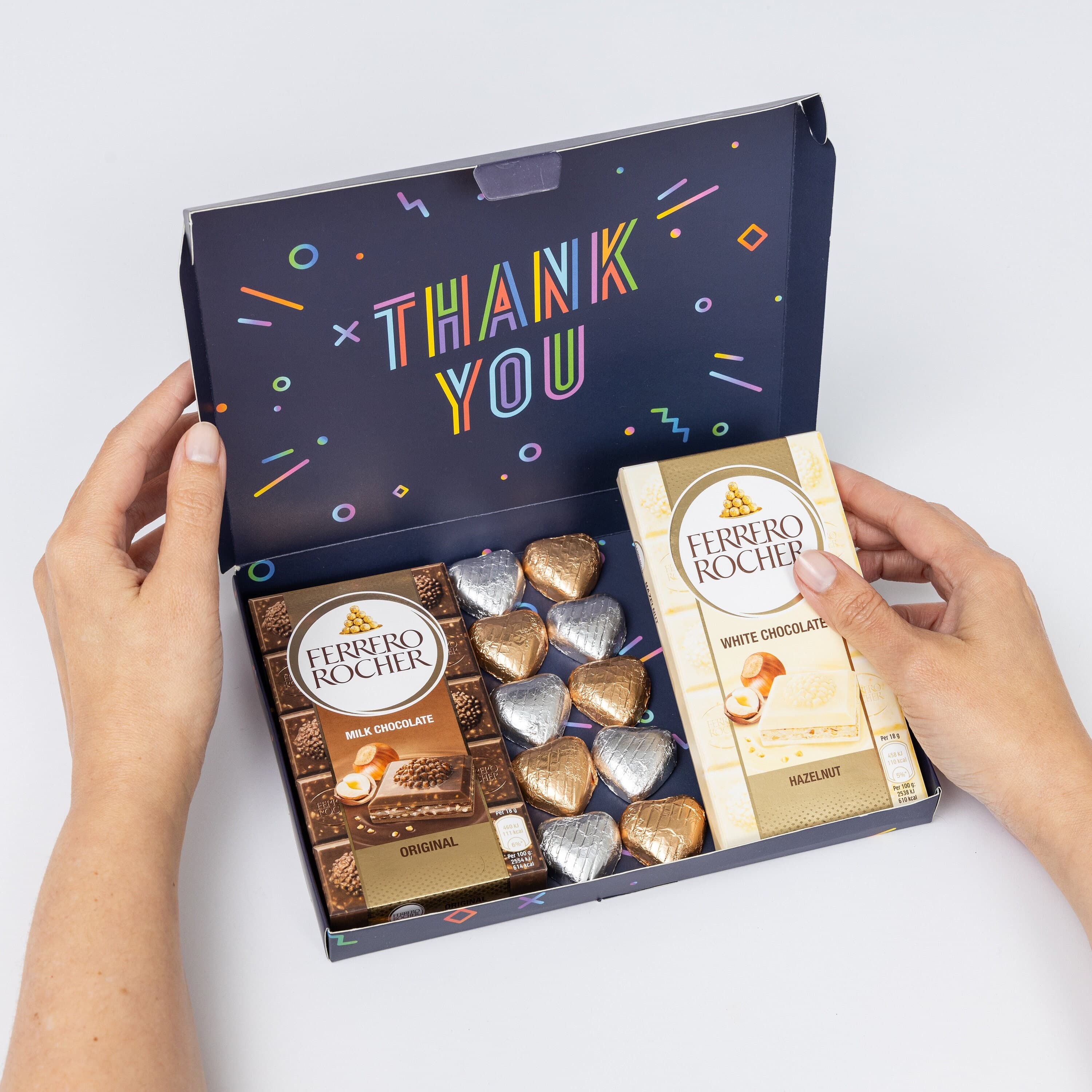 Thank you Ferrero Rocher Milk White Chocolate Bars Hearts Gift Box Hamper Happy