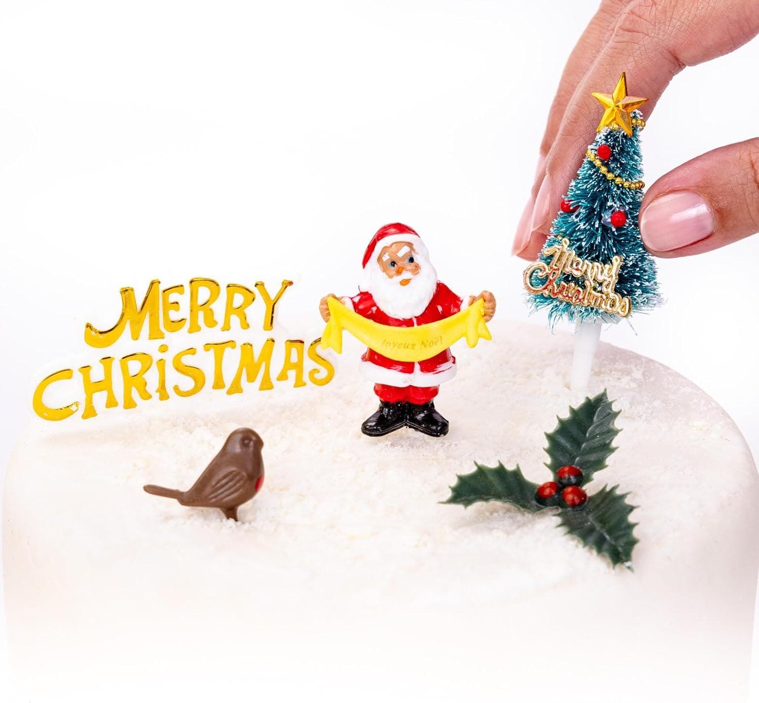 Christmas Cake Toppers: 5pc Snowman, Tree, and Santa Decoration Set