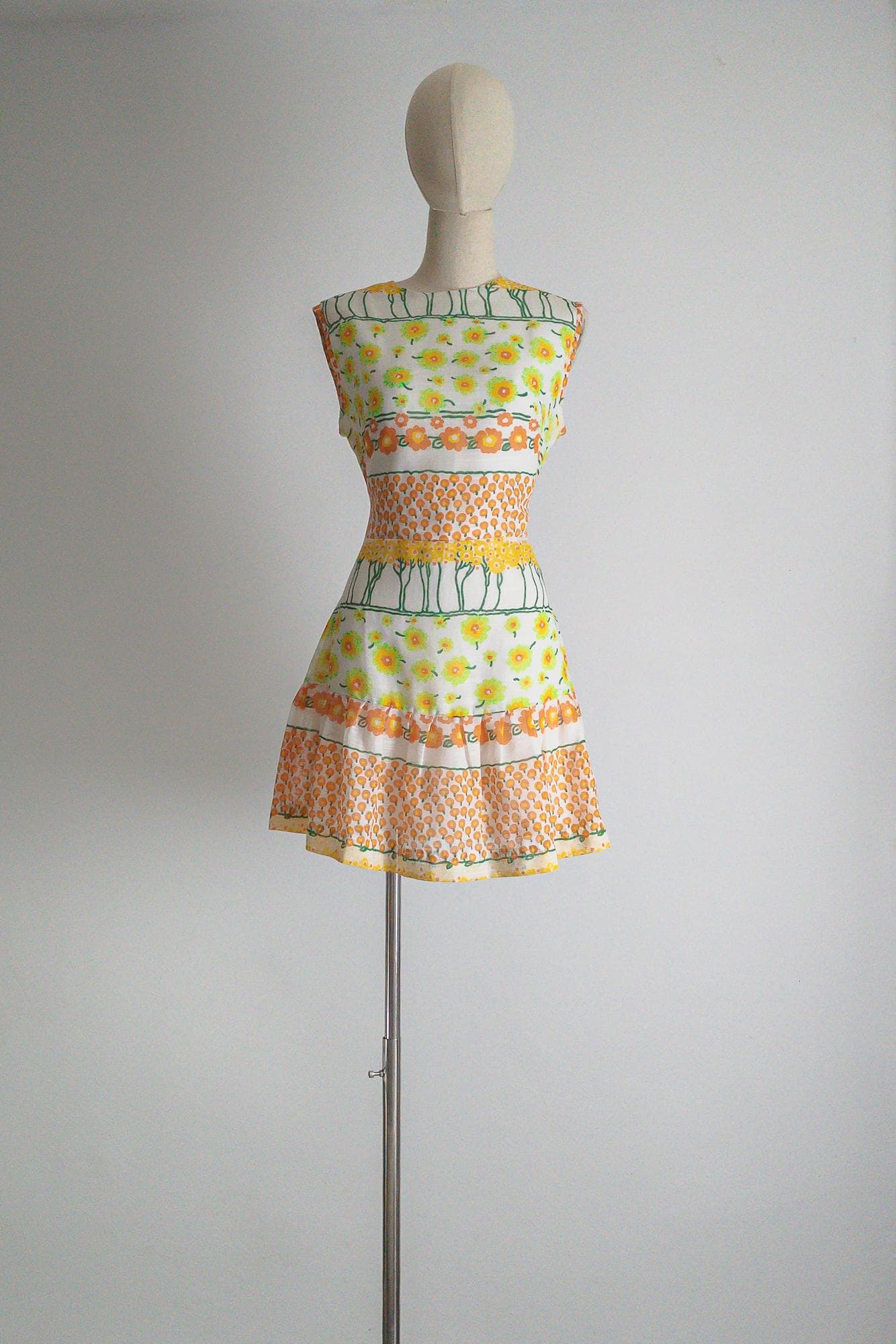 1960s mod gogo cocktail skater dress with marimekko-reminiscent poppy print – vintage 60s scandinavian party mini dress - image 3