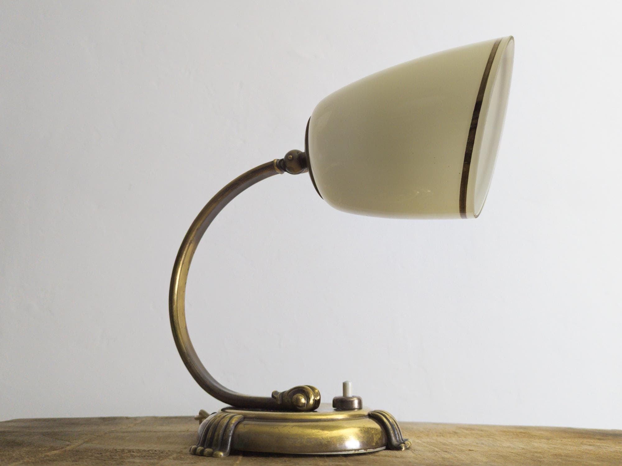 art deco brass lamp wall/table/desk lamp with glass shade, 1930s - image 5