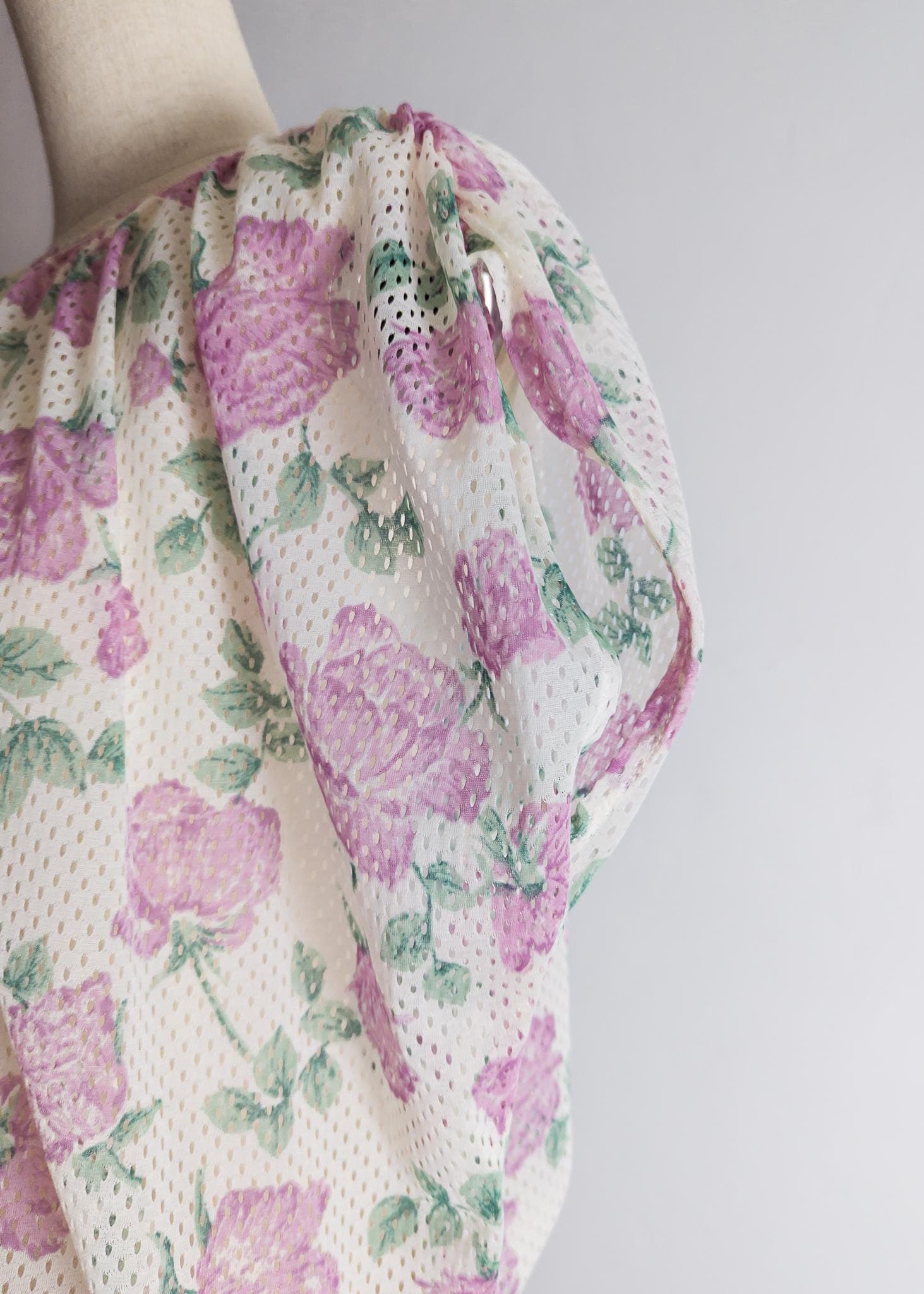 botanical mesh blouse - off-white/pale mauve/dusty teal green (s/m/l) - image 5