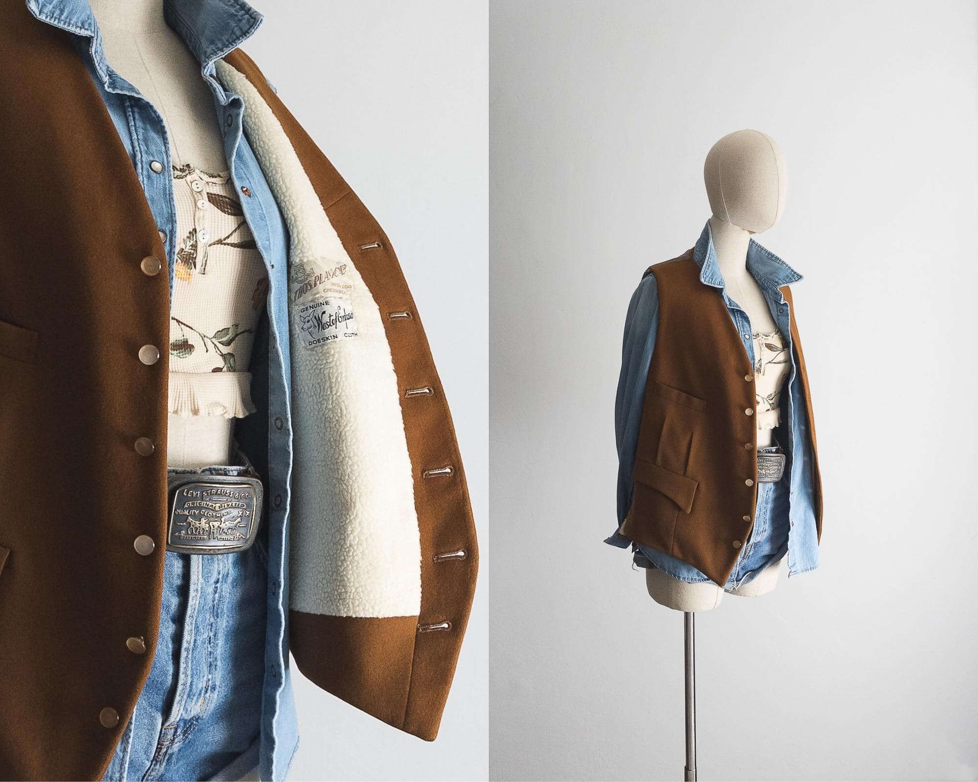 vintage 50s british wool chore vest doeskin cloth fleece lined workwear waistcoat – toast brown