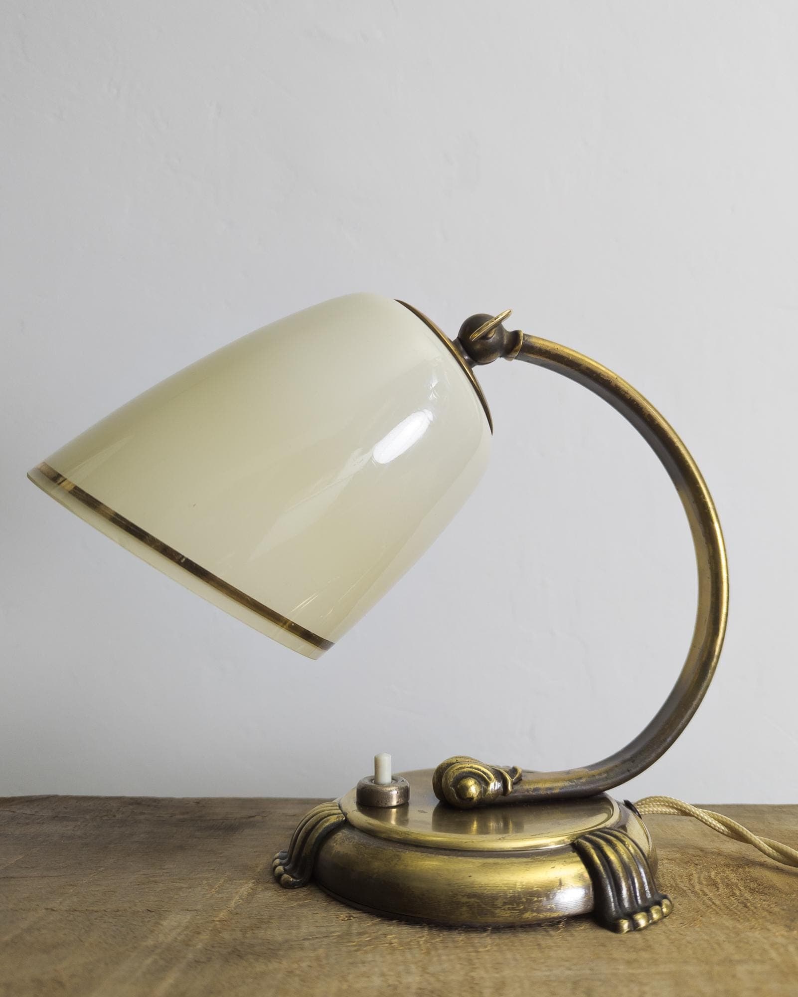 art deco brass lamp wall/table/desk lamp with glass shade, 1930s - image 3