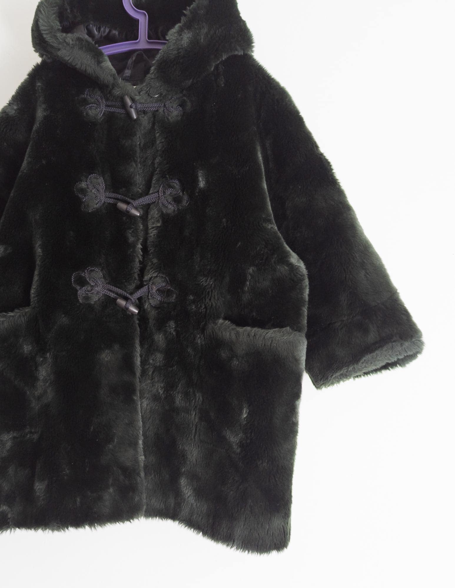 6 years coat kids girl cacharel french vintage 1980s hooded faux mouton fur toggle jacket coat bottle green - image 5