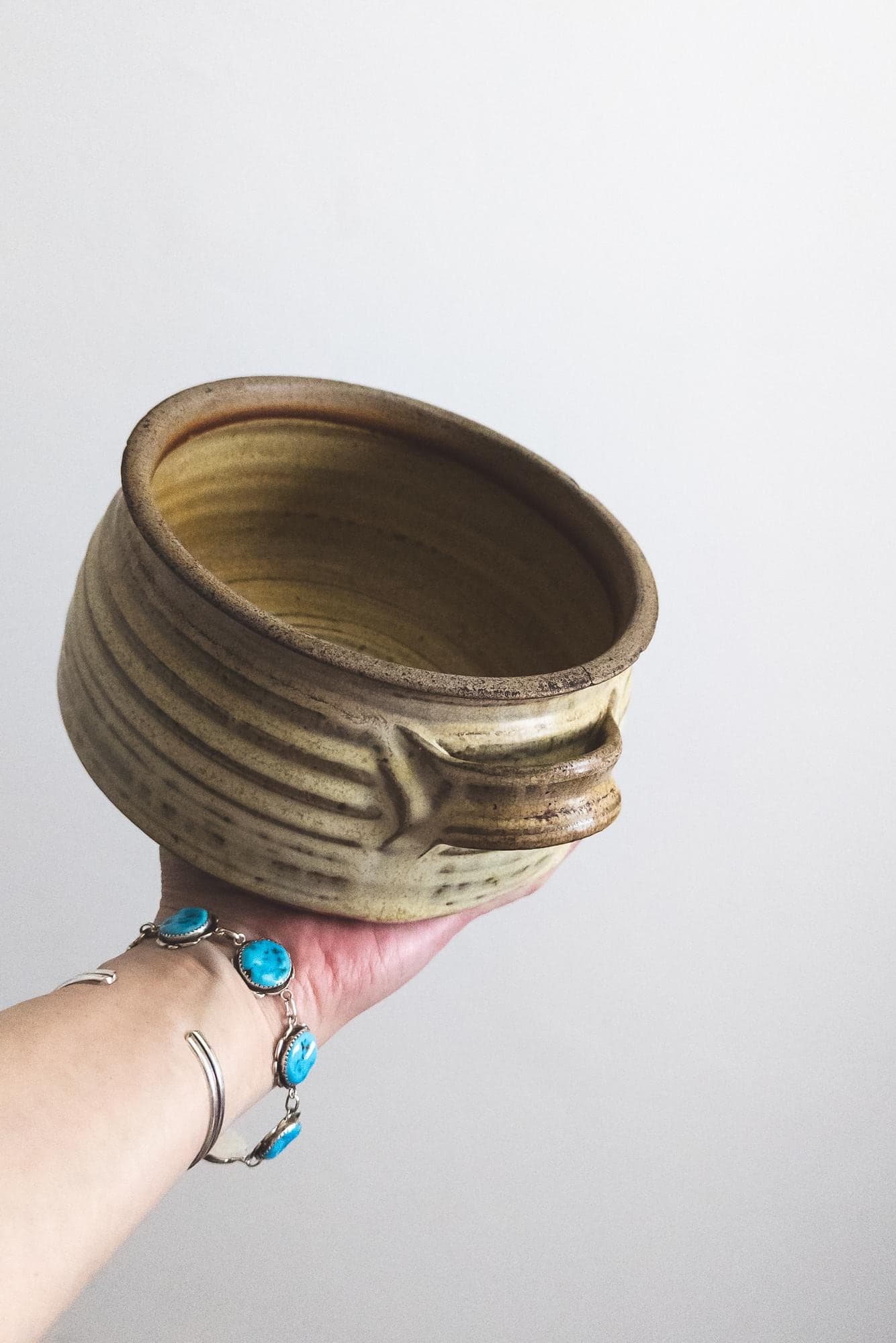 vintage pottery lugged bowl 1960's 70's stoneware glazed ceramic retro kitchen decor - image 5