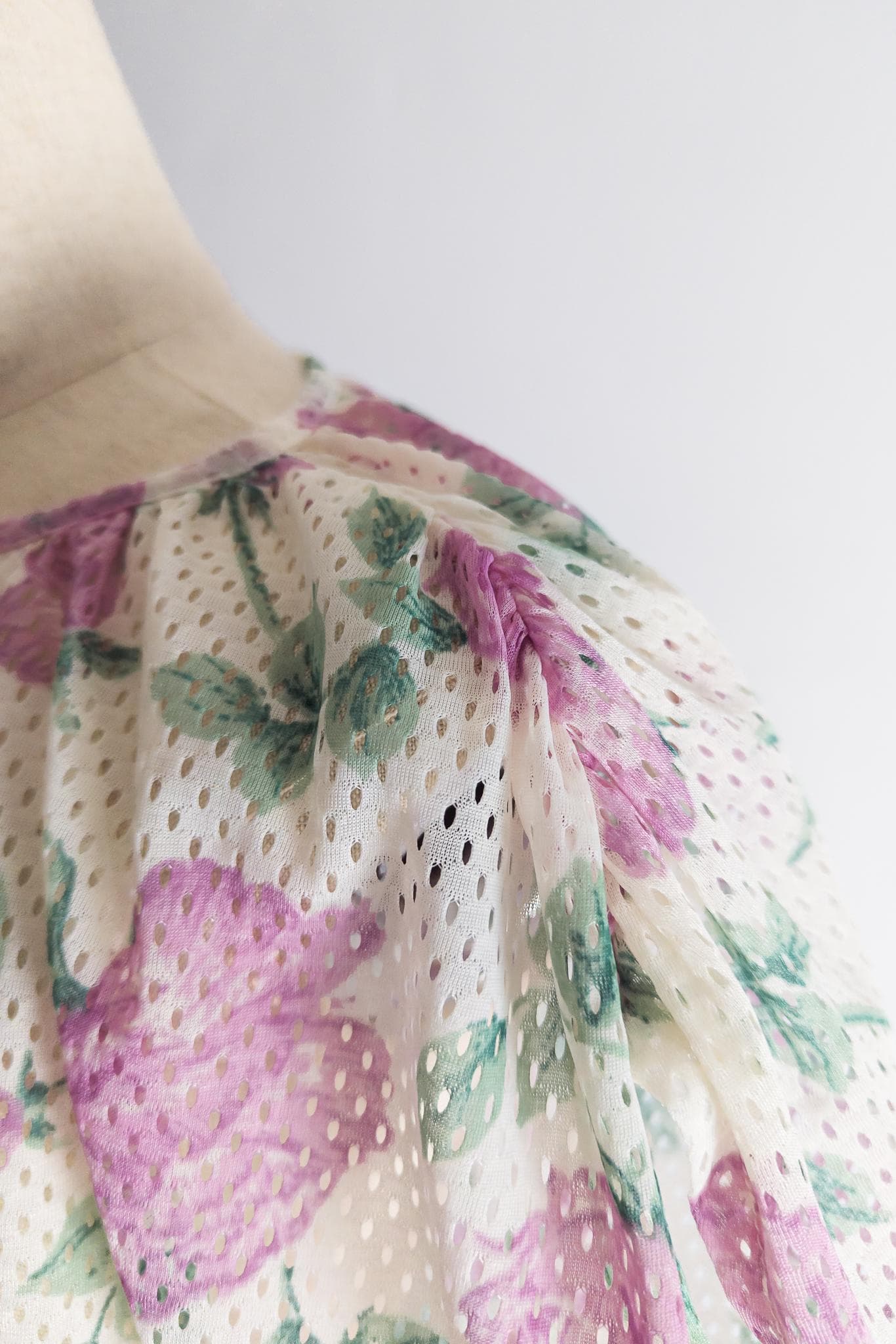 botanical mesh blouse - off-white/pale mauve/dusty teal green (s/m/l) - image 3