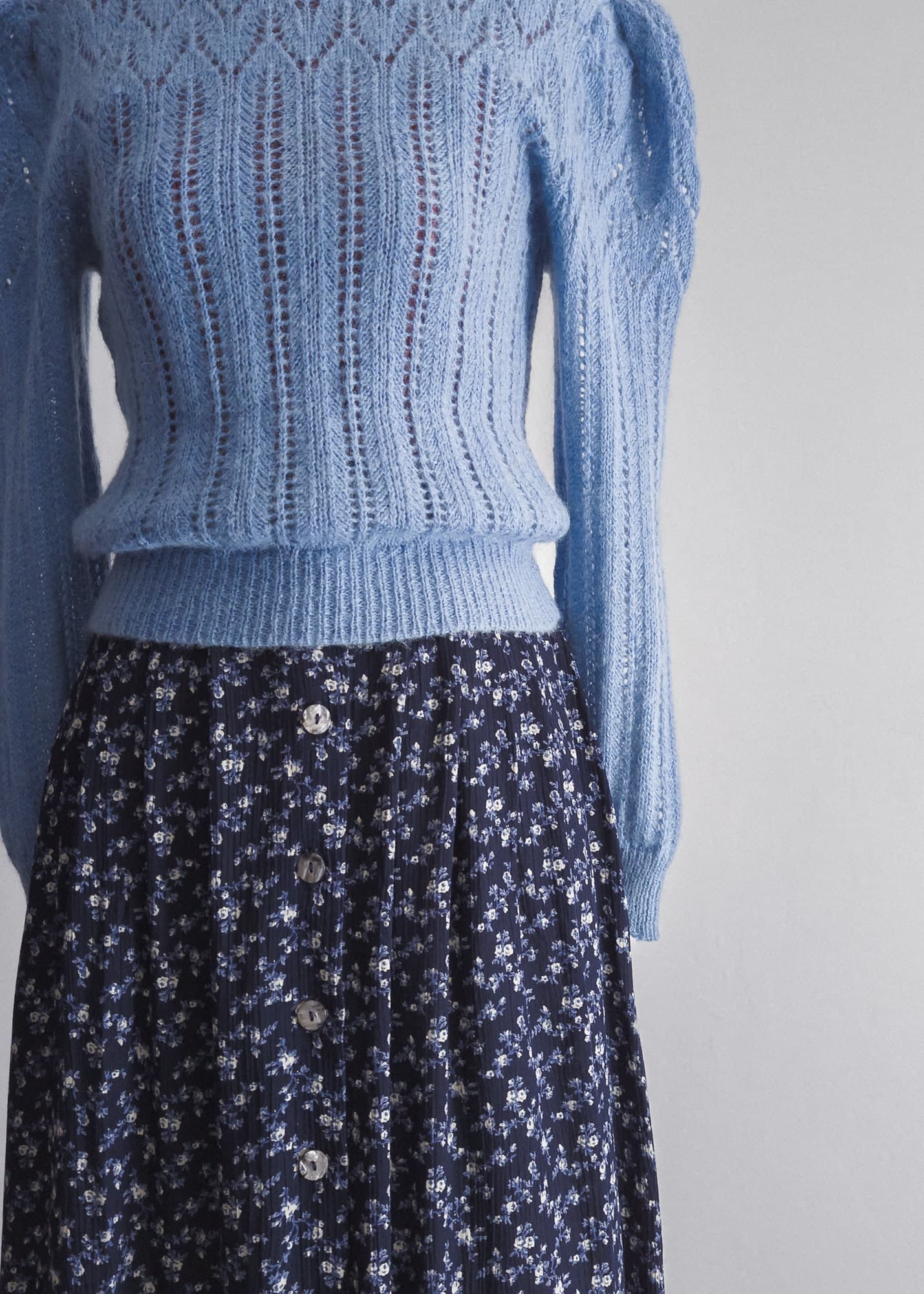 vintage dove blue open knit sweater - s - image 3