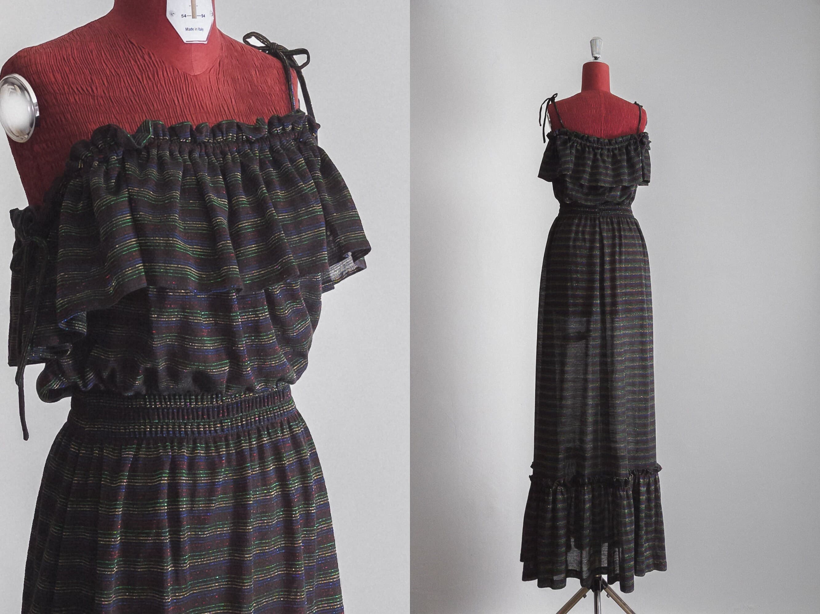 70s metallic dark ruffled sheer sundress dress (s/m/)