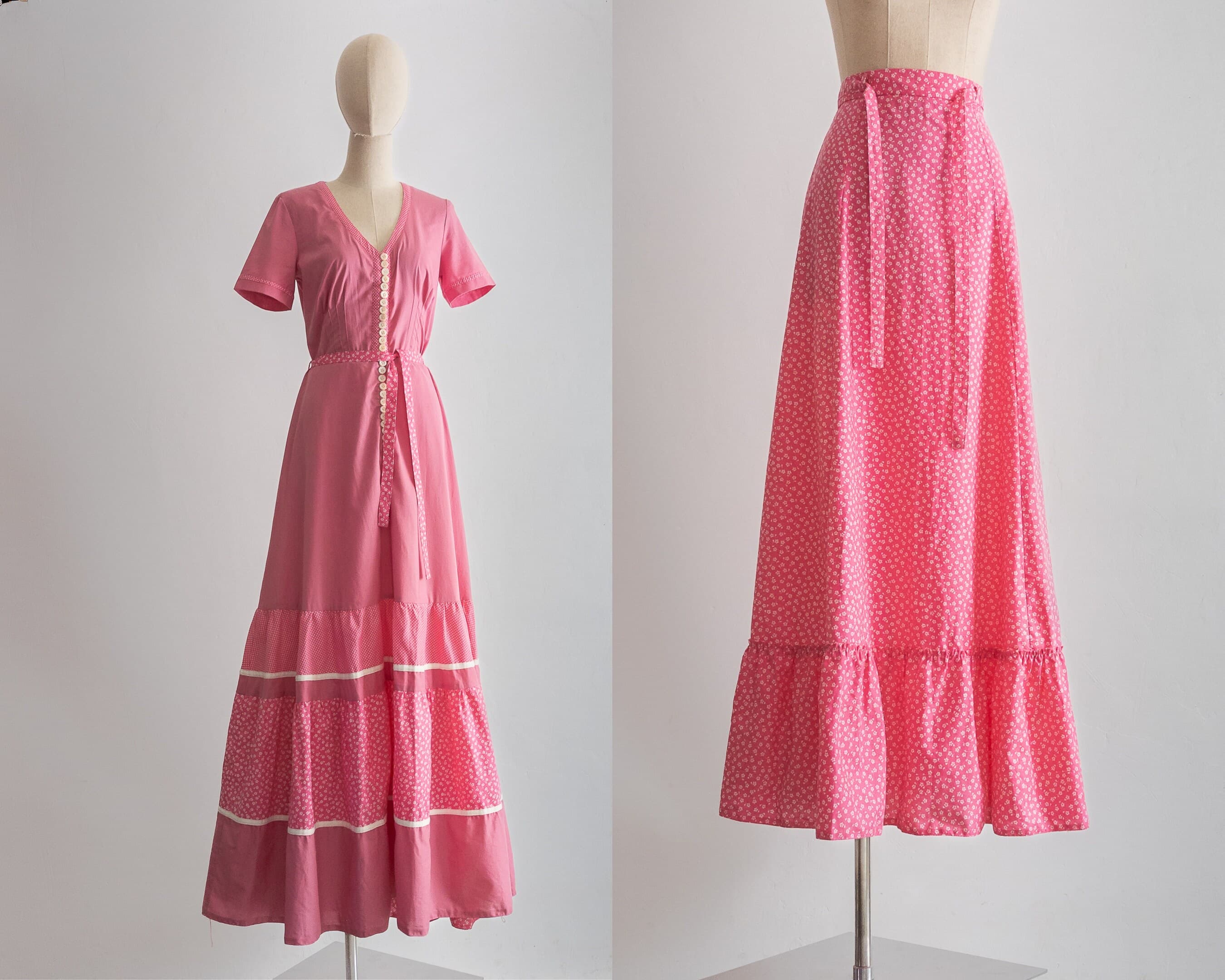1970s Betty Barclay petticoat dress long tiered a-line shirtwaist dress and maxi skirt,  two-piece set