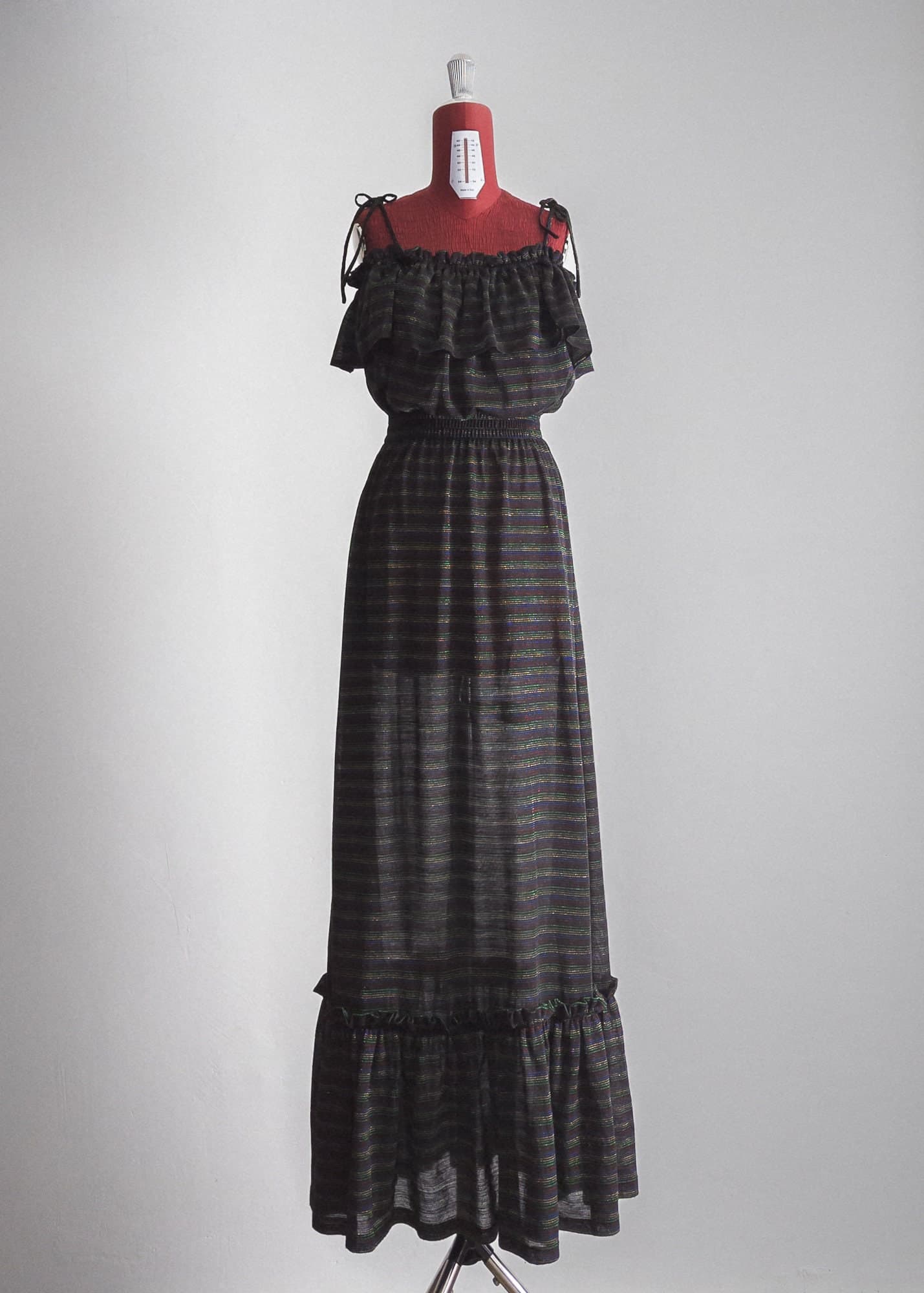 70s metallic dark ruffled sheer sundress dress (s/m/) - image 4