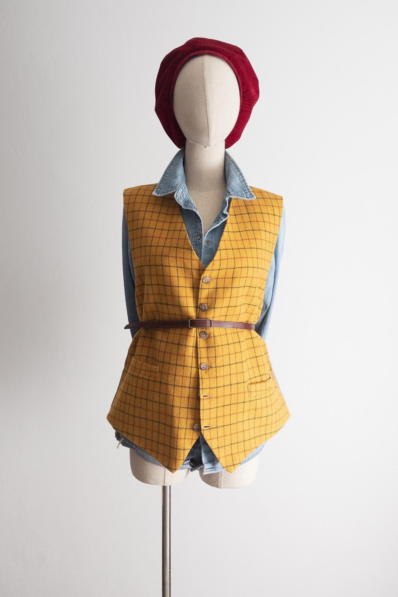 vintage mustard plaid vest. tattersall waistcoat. - image 3