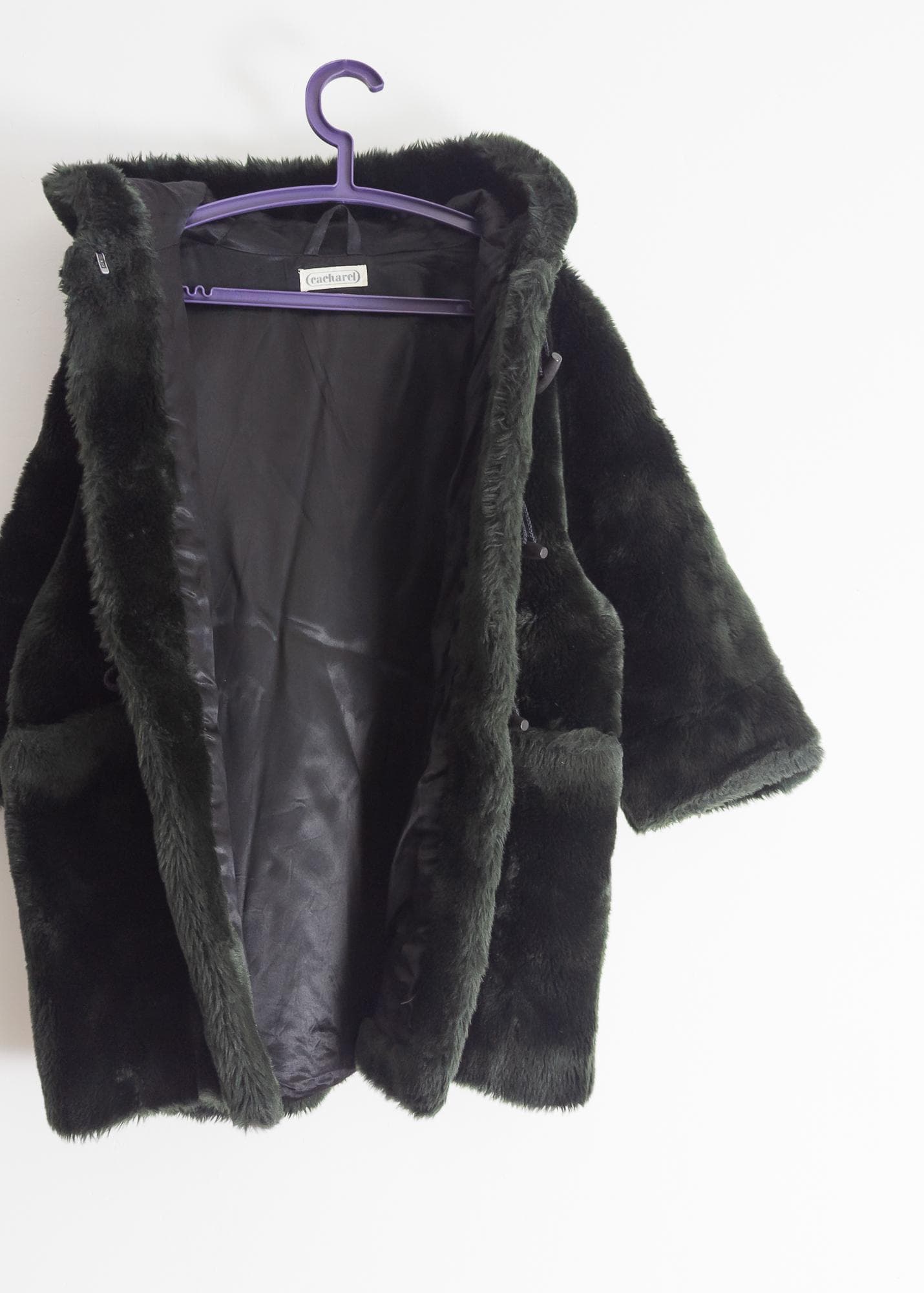 6 years coat kids girl cacharel french vintage 1980s hooded faux mouton fur toggle jacket coat bottle green - image 4