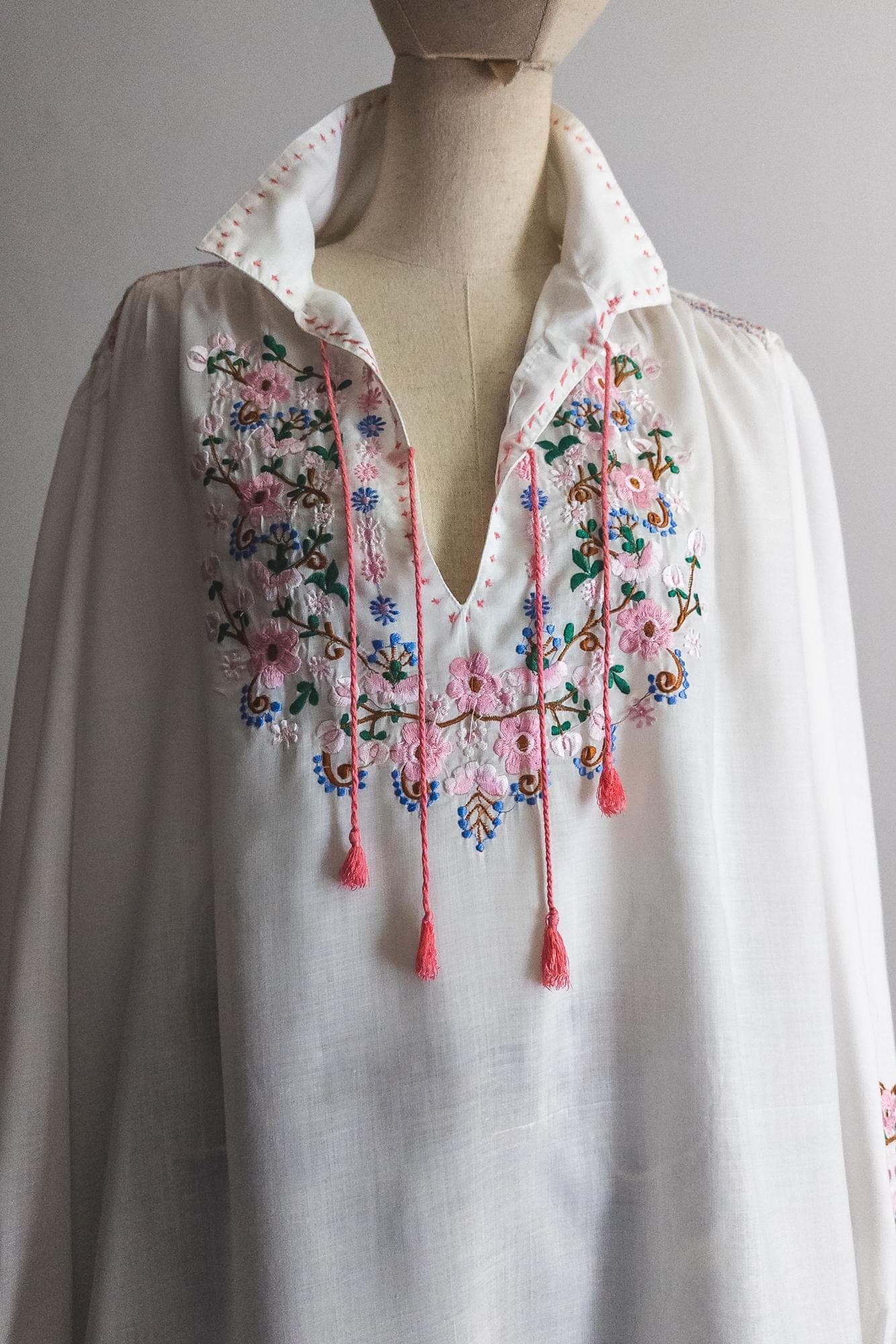 pakistani kaiser blouse, white embroidered peasant blouse, folk blouse, fast colour embroidery top, cherry blossom embroidery blouse - s/m/l - image 5