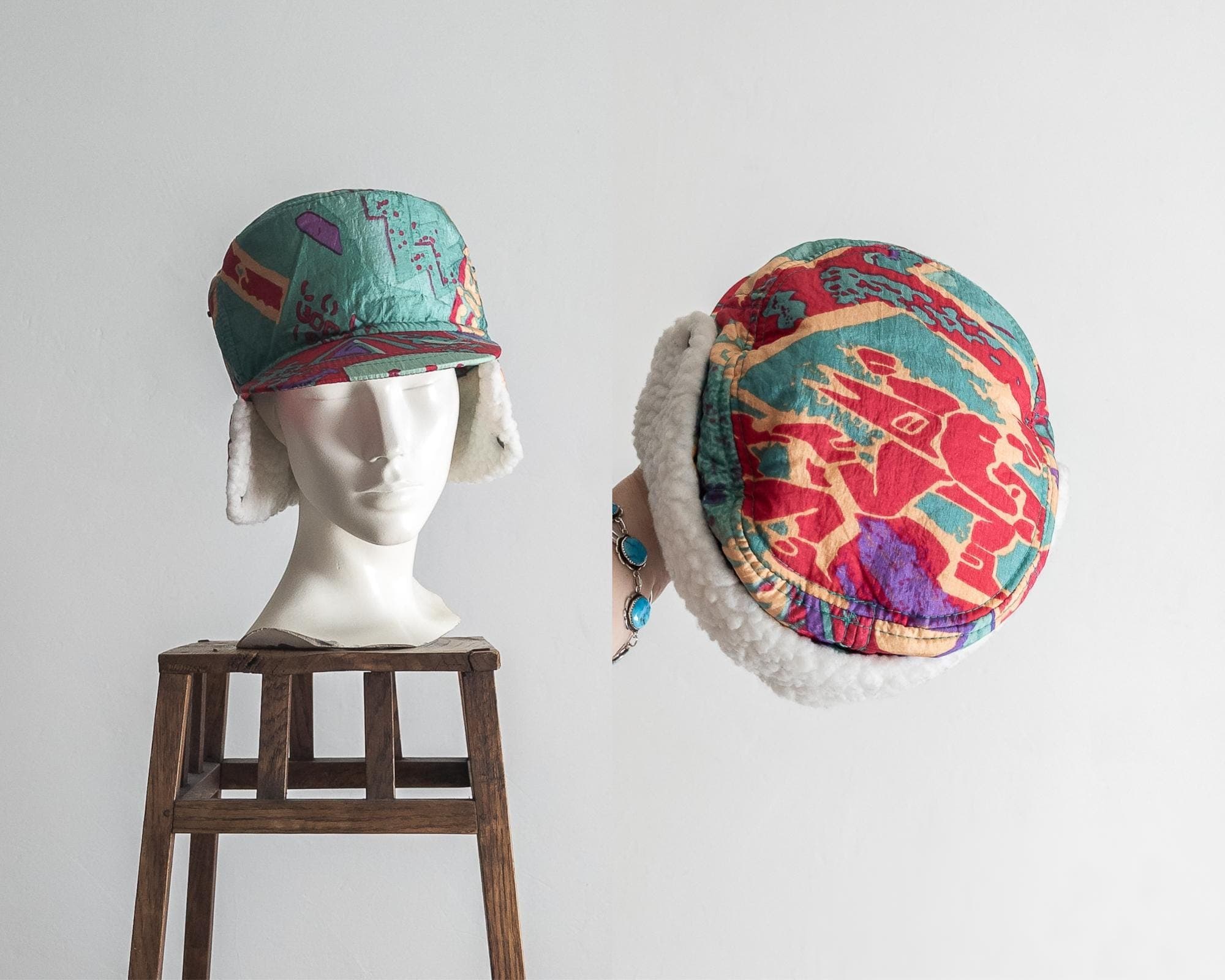 vintage ski trapper hat vintage snowboard ear flap cap one size