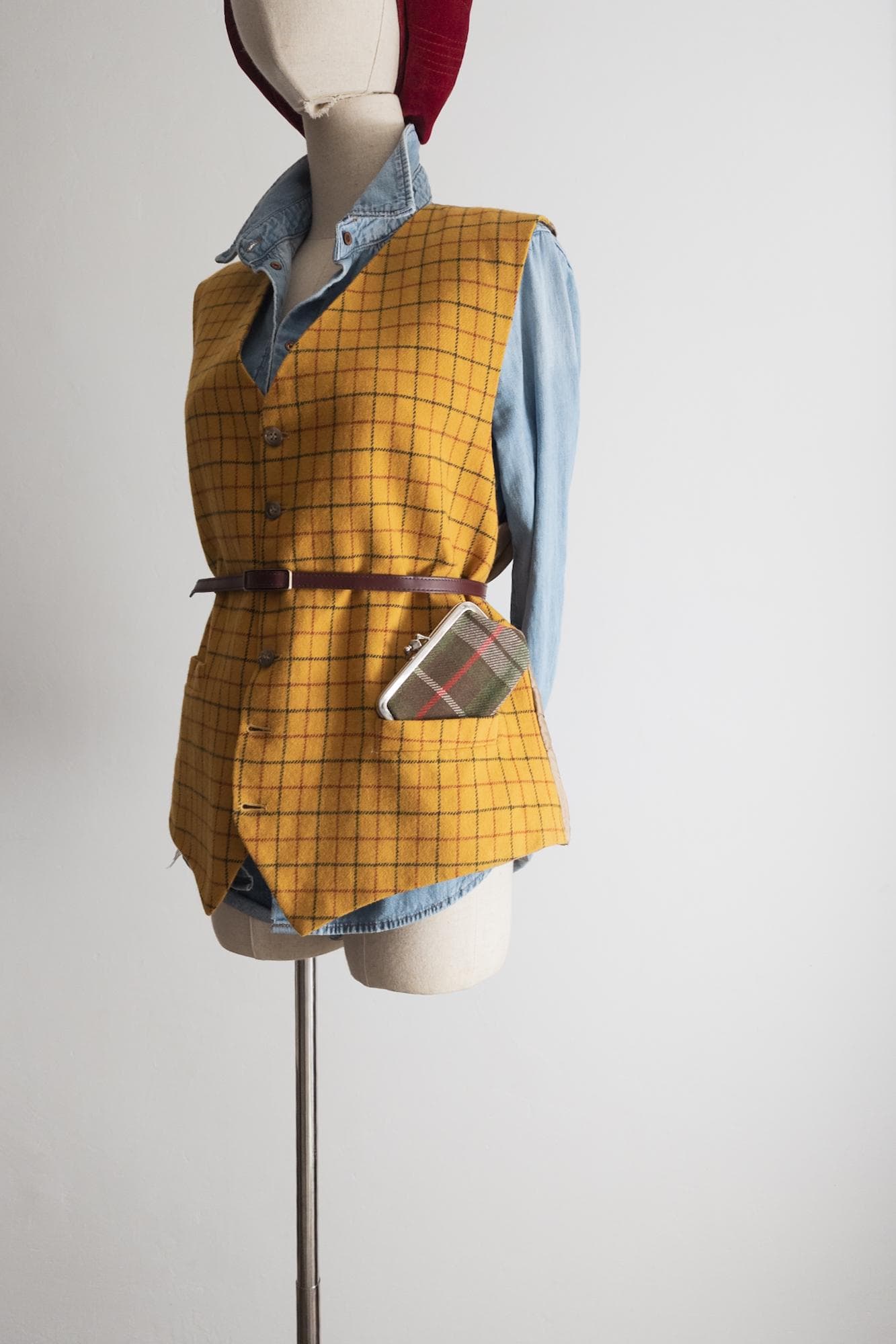 vintage mustard plaid vest. tattersall waistcoat. - image 5