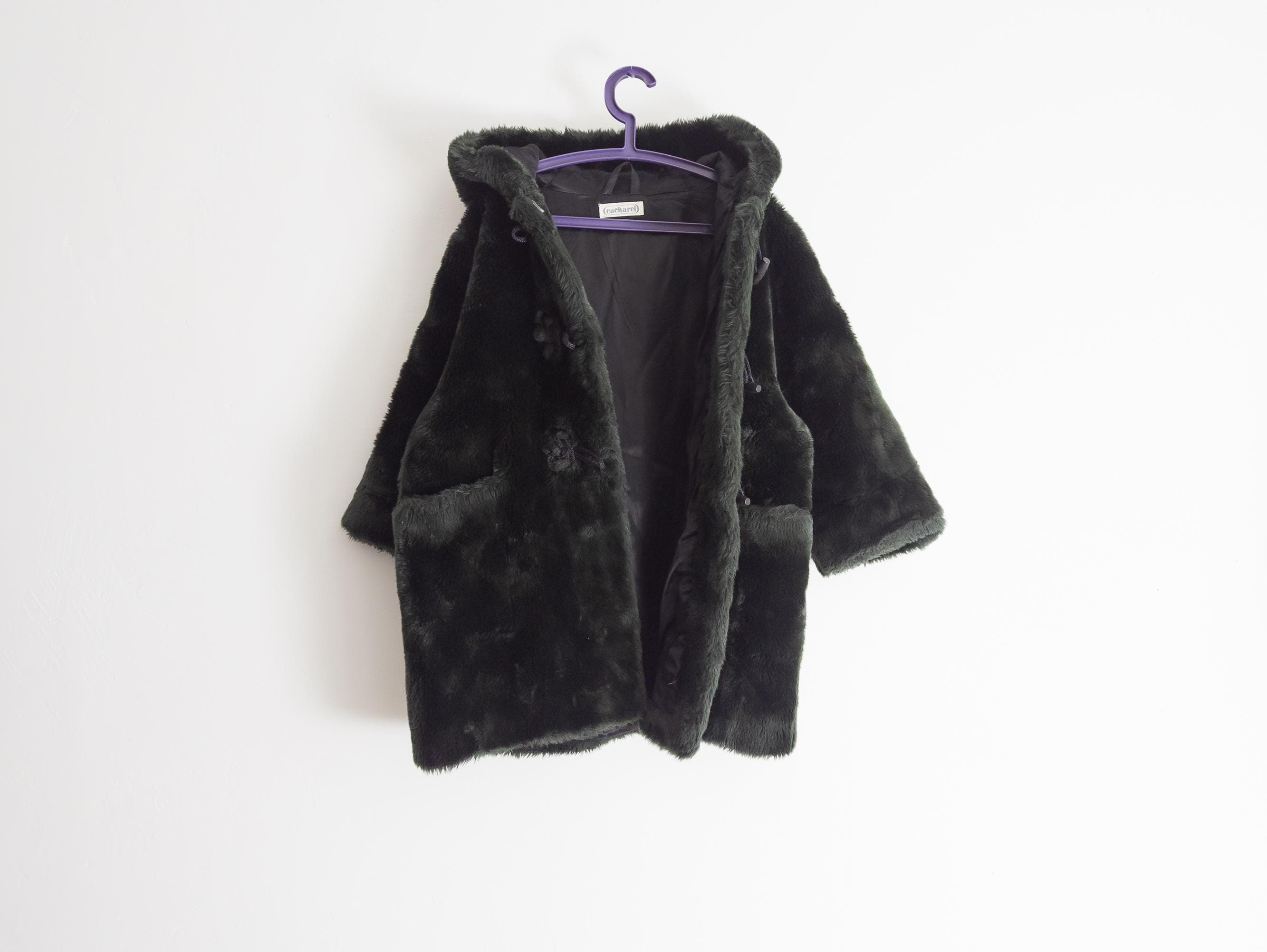 6 years coat kids girl cacharel french vintage 1980s hooded faux mouton fur toggle jacket coat bottle green