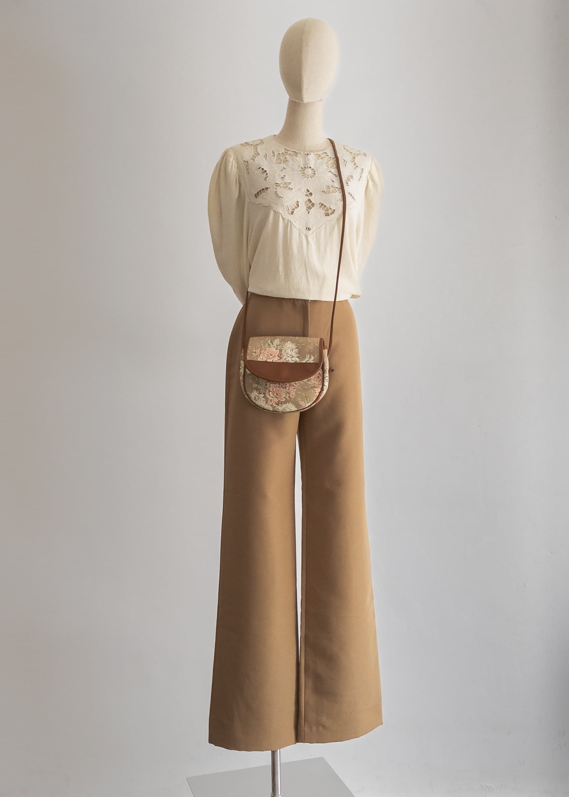 richelieu embroidery blouse poet sleeve creamy cutwork lace neckline blouse, unique blouse, bohemian lace top long sleeve, crochet buttons - image 3