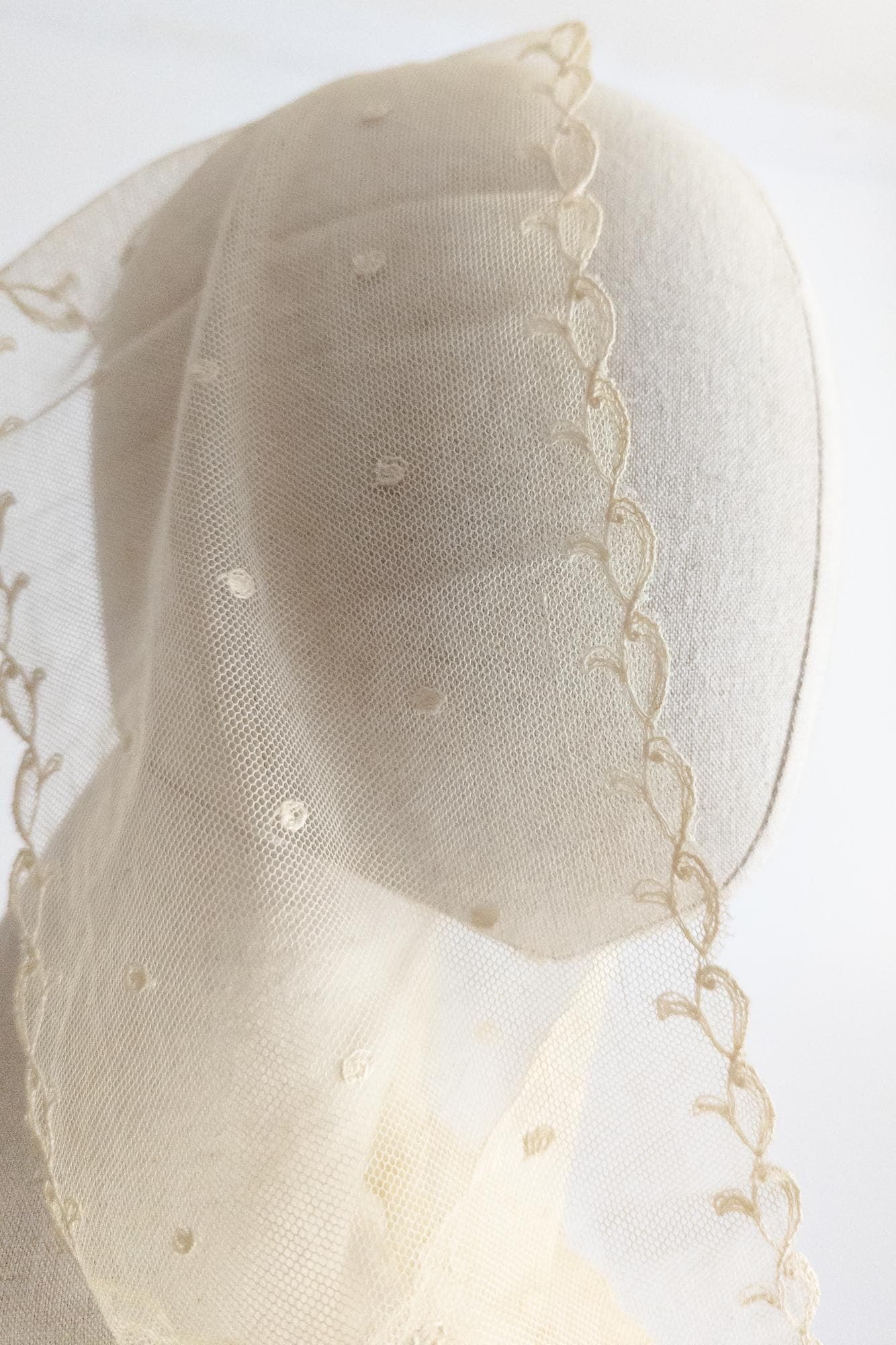 antique lace veil victorian embroidered tambour-work tulle tambour lace lappet scarf ecru head piece - image 5