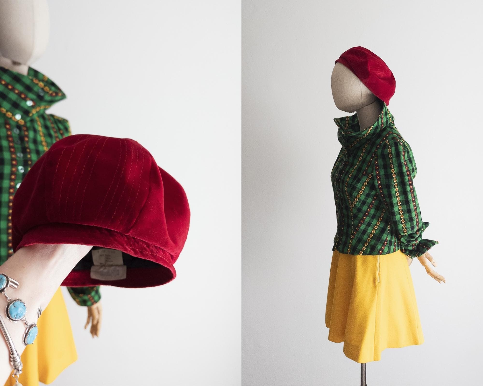 vintage berry red velvet beret