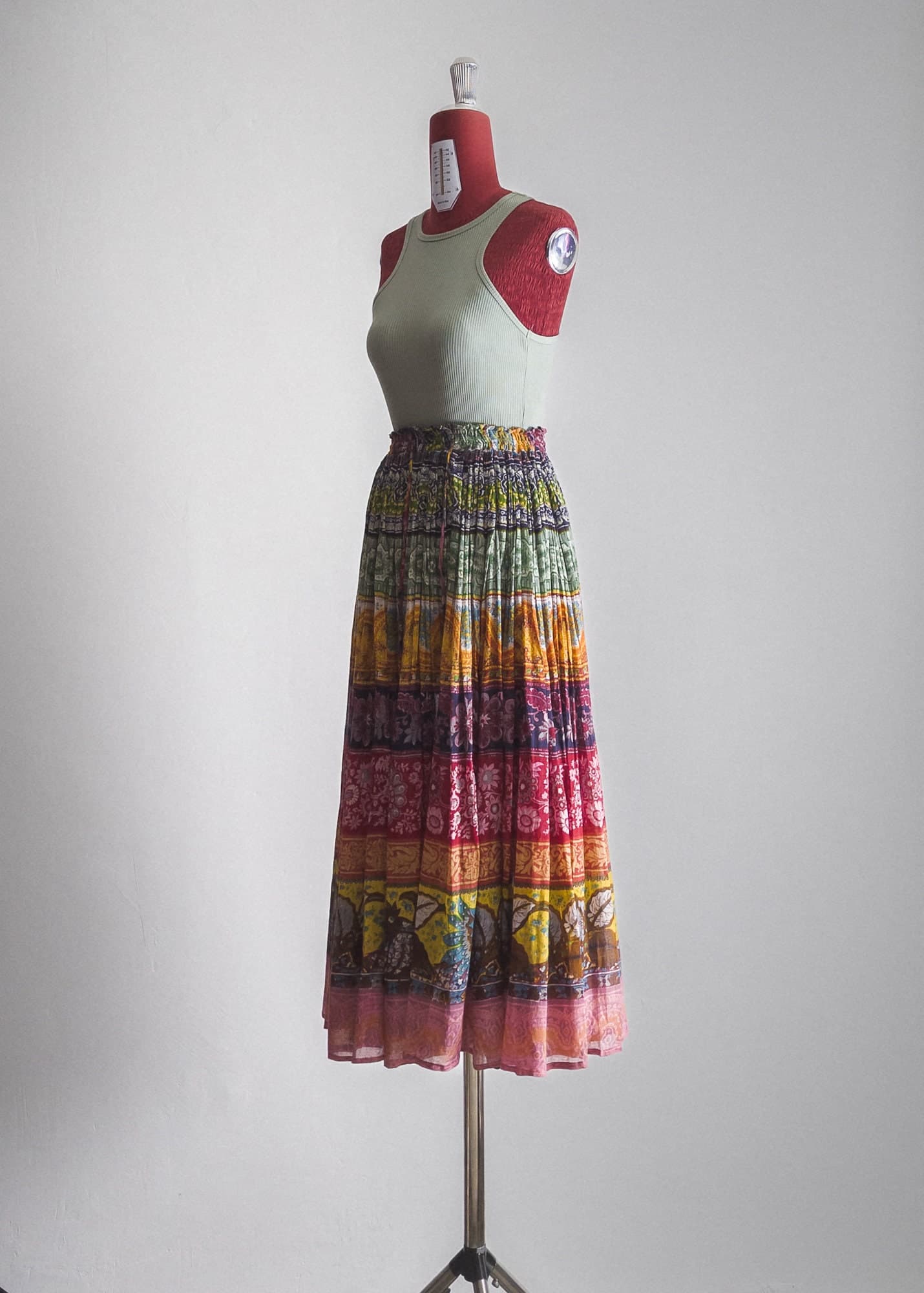 hippie gypsy boho muslin cotton gauze full skirt block print free size - image 5