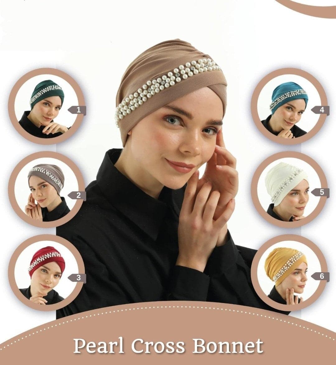 Pearl Turban for Women, Cotton Hijab Undercap, Instant Head Wrap