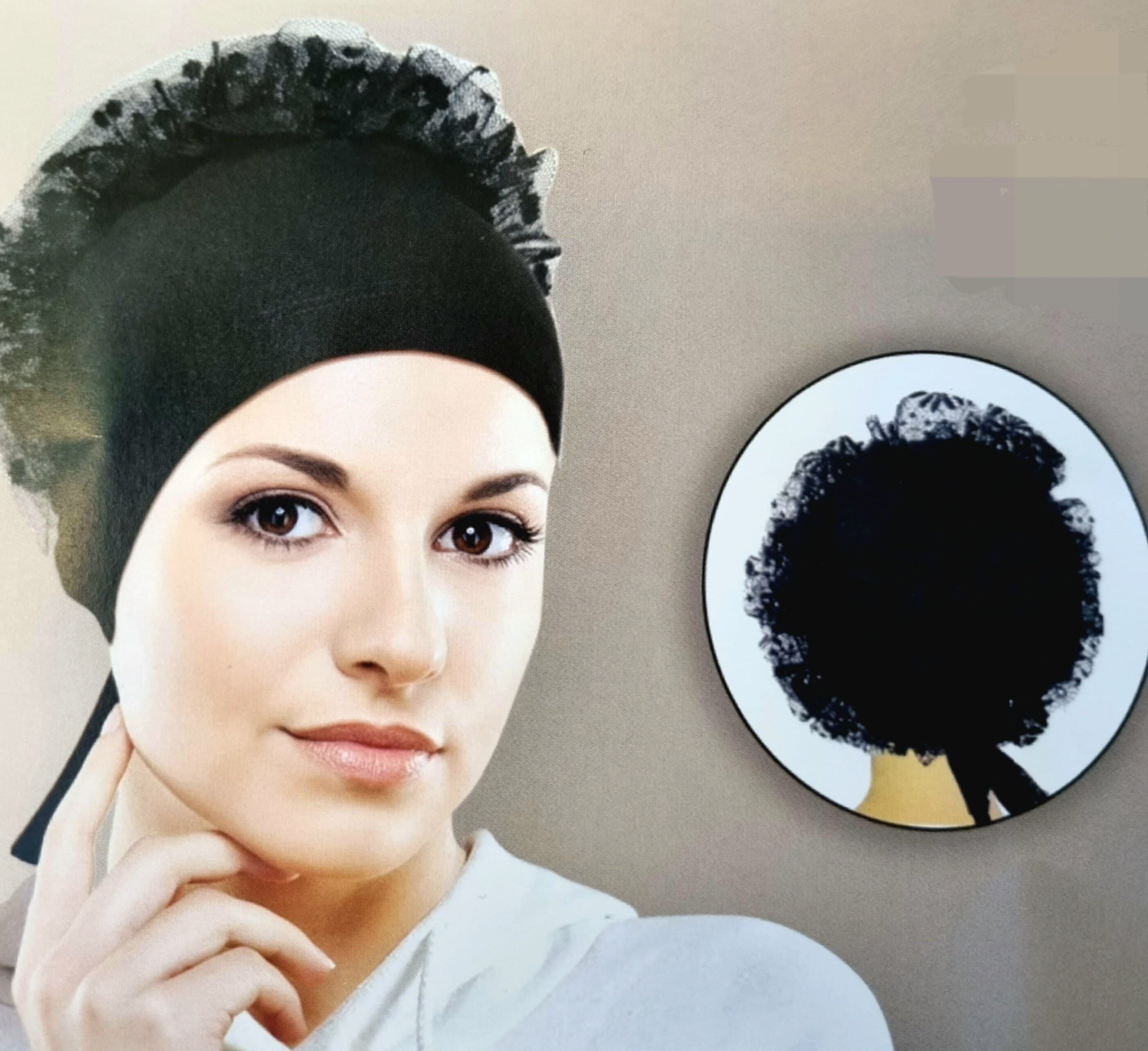 Volumizing Viscose Hijab Bonnet with Lace, Tie Back - Made in Turkey