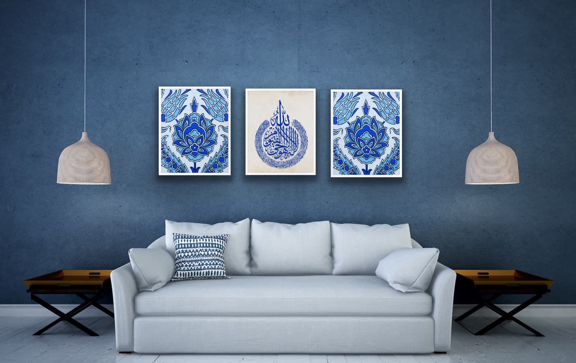 Ayatul Kursi Wall Decor Islamic Wall Art Poster Print, Quran Quotes Arabic Calligraphy Blue Muslim Home Decor Unique Islamic Wedding Gift