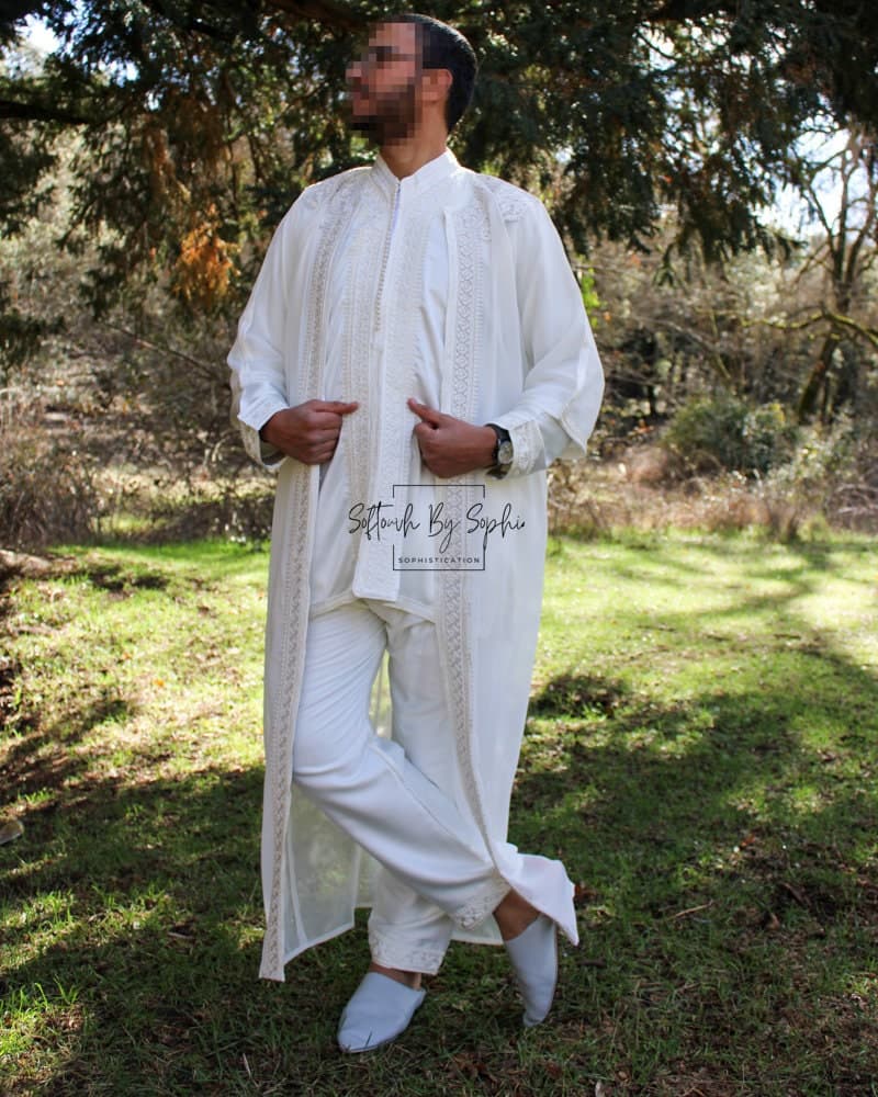 white jabador , mens wedding kaftan , nikkah outfit - image 3