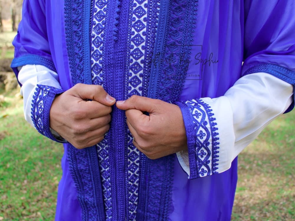 jabador, mens wedding kaftan, nikkah outfit,garment for groom- Royal Blue - image 4