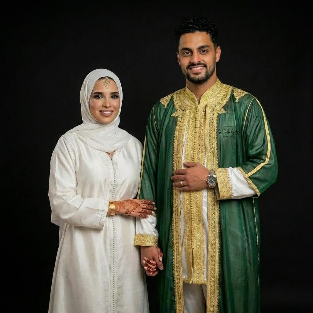 jabador ,Moroccan kaftan men, groom outfit,3 pieces set for wedding-Navy Blue & Gold