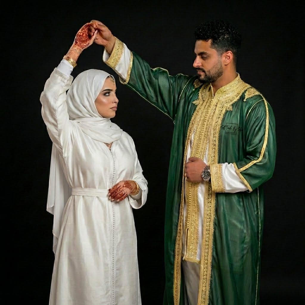 jabador ,Moroccan kaftan men, groom outfit,3 pieces set for wedding-Navy Blue & Gold