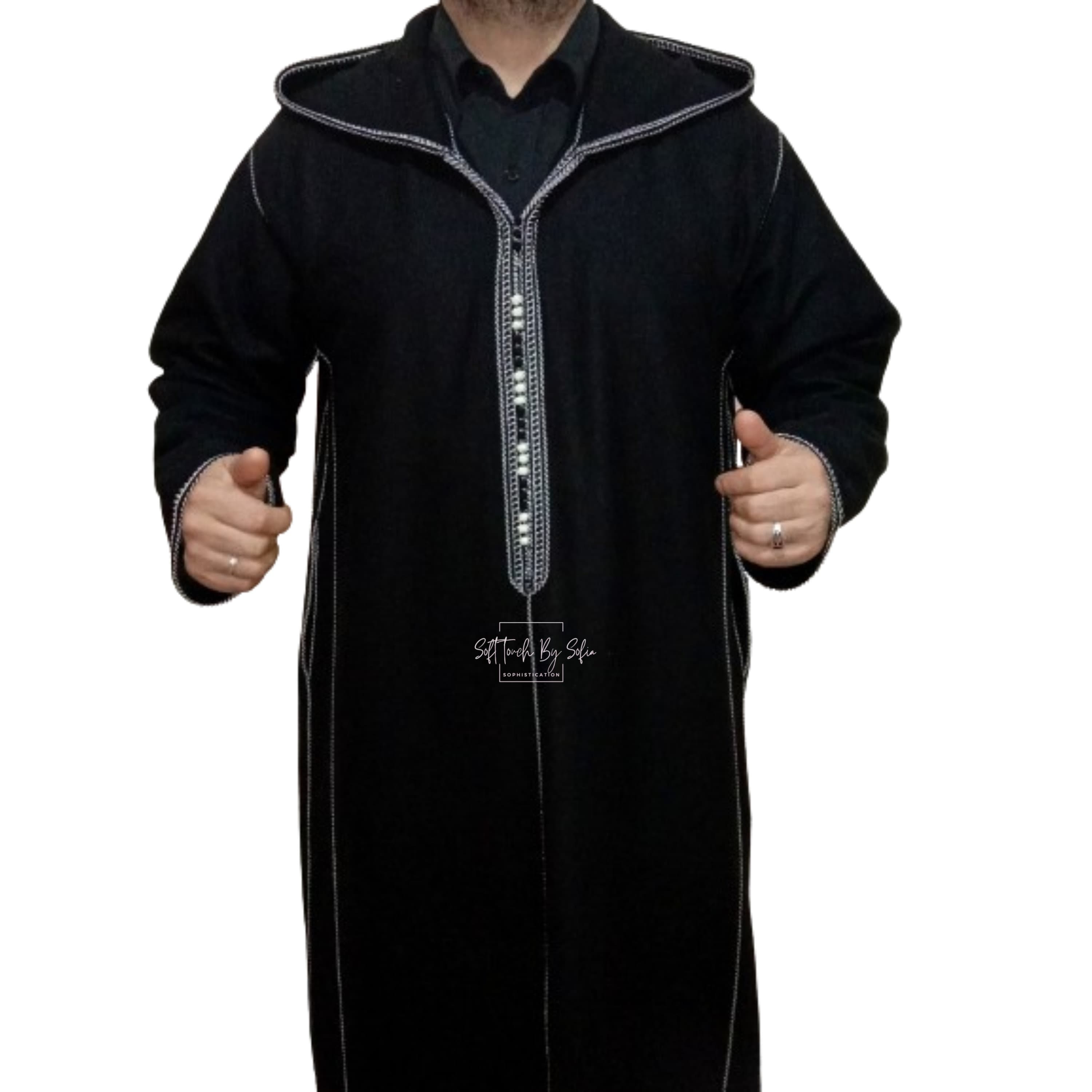 Men's Moroccan Wool Djellaba - Warm Winter Hooded Thobe Coat - image 3