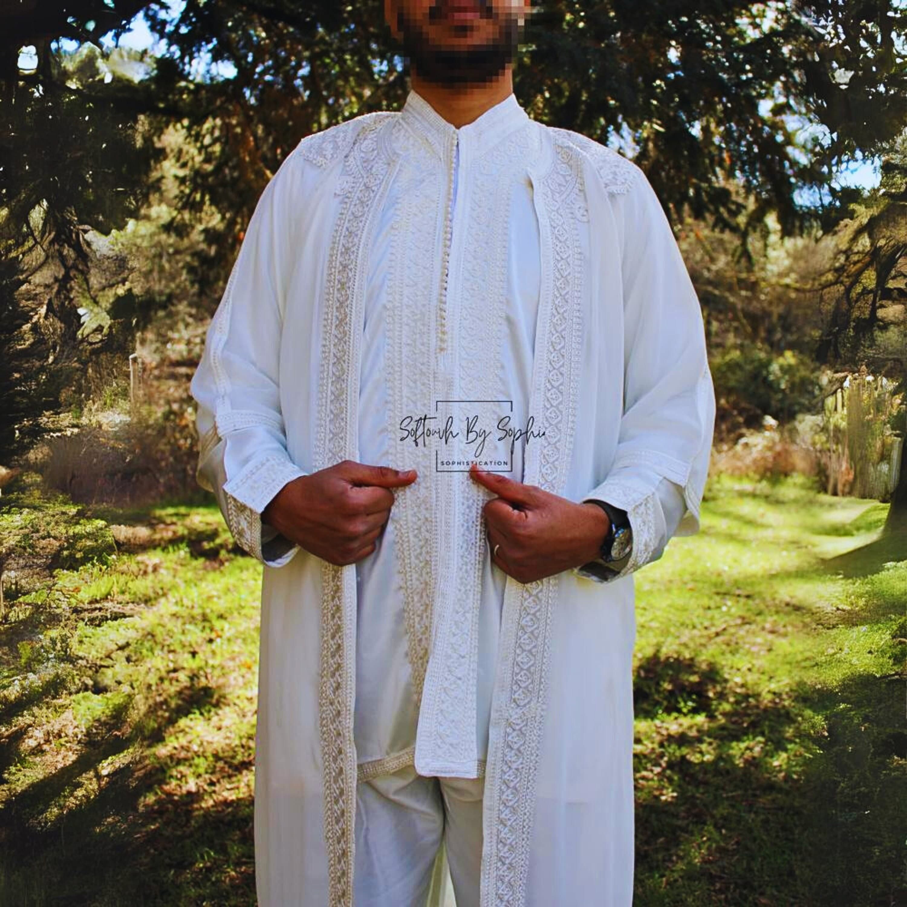 Jabador men ,nikkah outfit, mens wedding kaftan - white