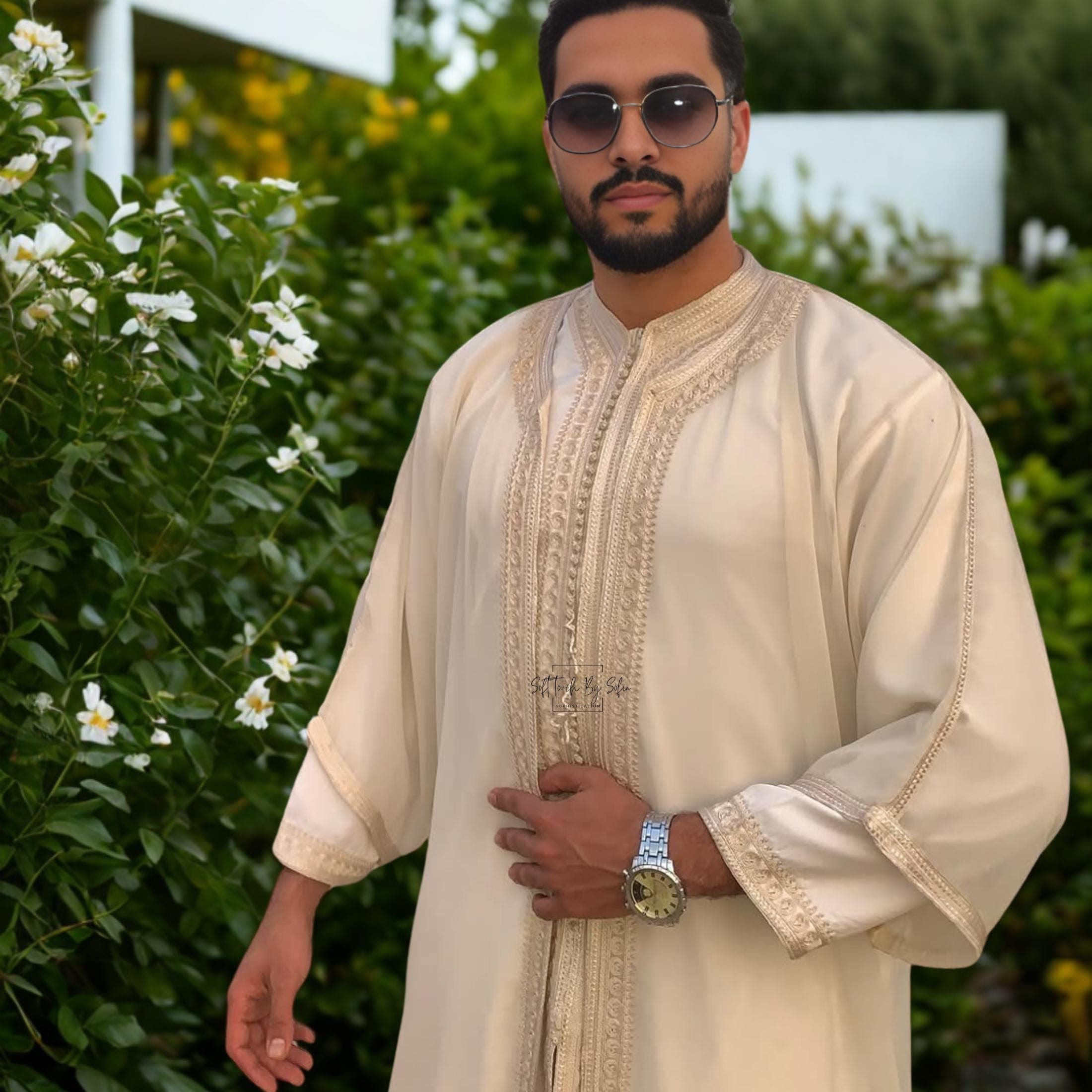 Moroccan Wedding Kaftan for Men ,Embroidered Nikkah Thobe