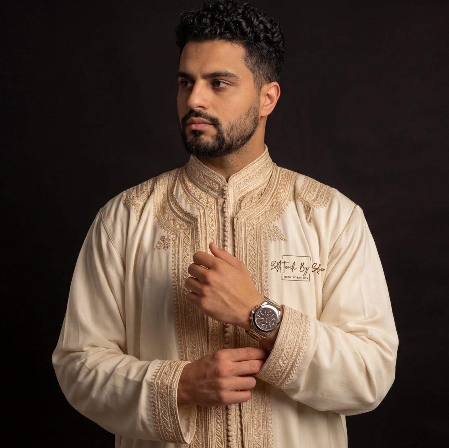 Men's Moroccan Wedding Kaftan, Nikkah Thobe for Groom, Embroidered Jabador Set - image 4