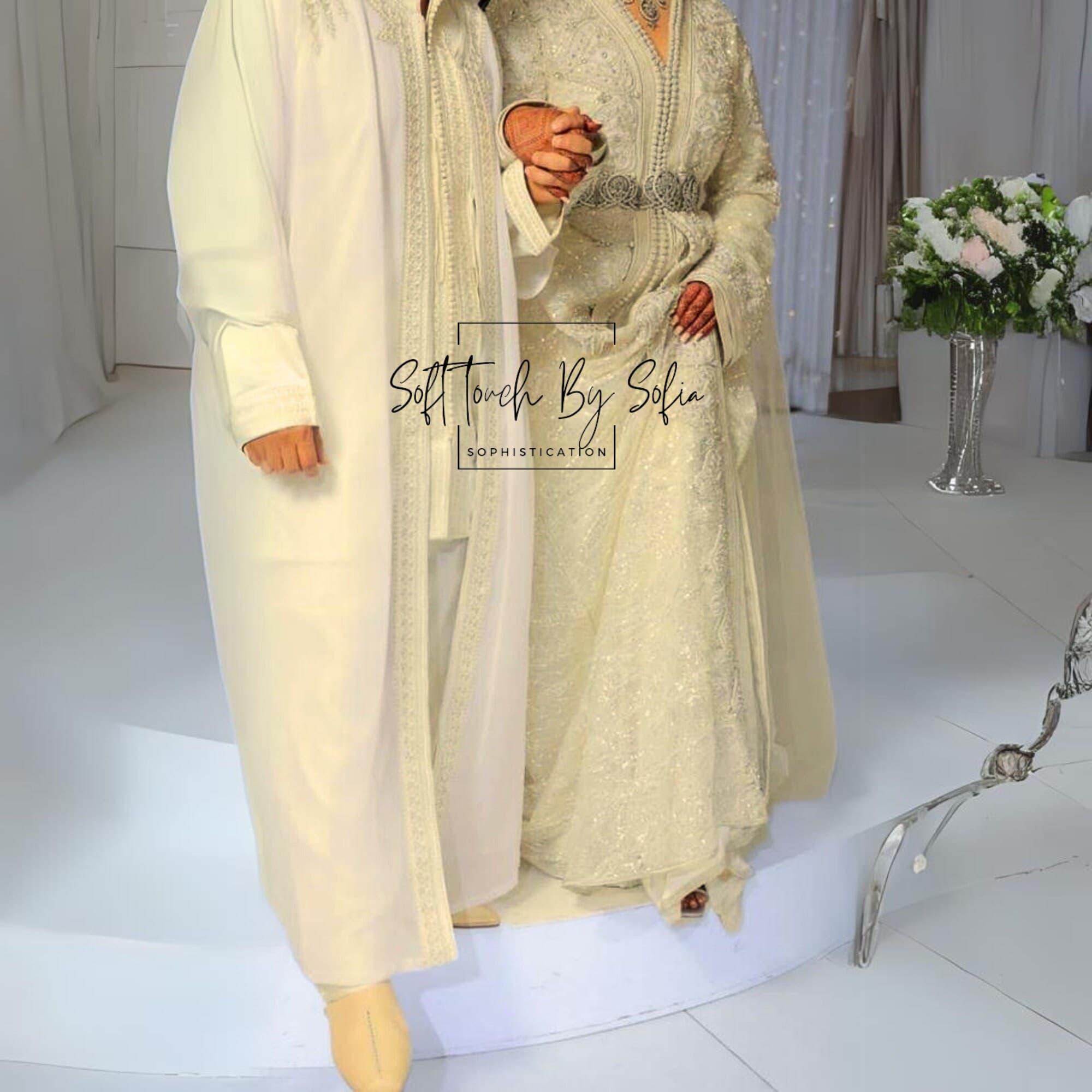 jabador  ,Mens wedding kaftan,3 piece groom outfit-white