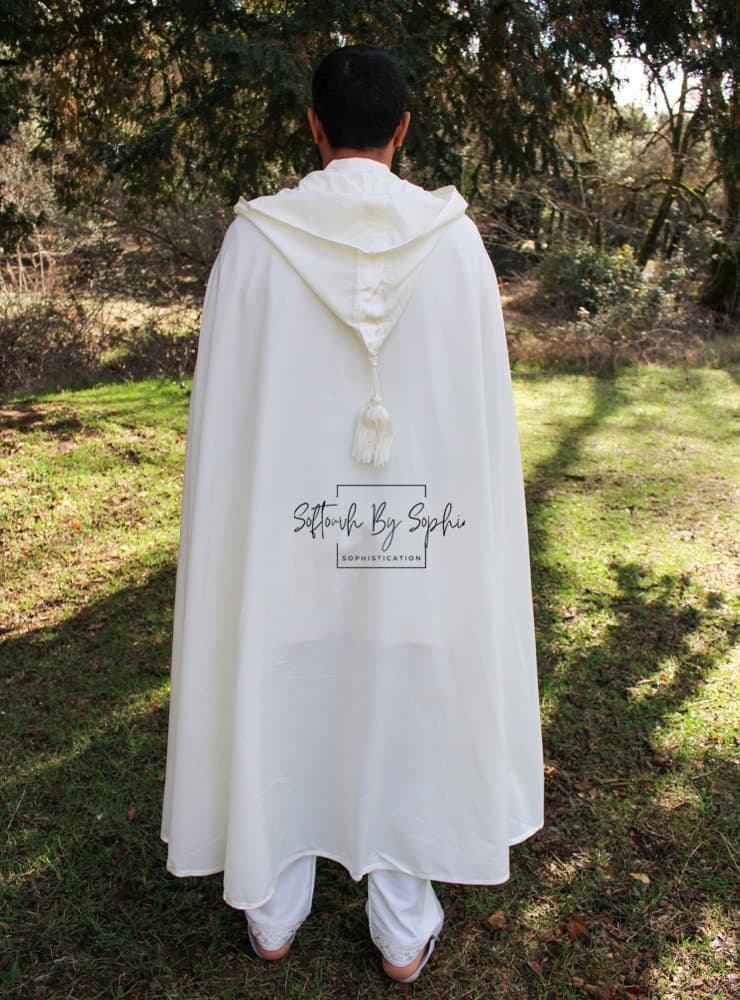 White Linen Hooded Cloak - Traditional Moroccan Burnous Selham and Summer Cape - image 4