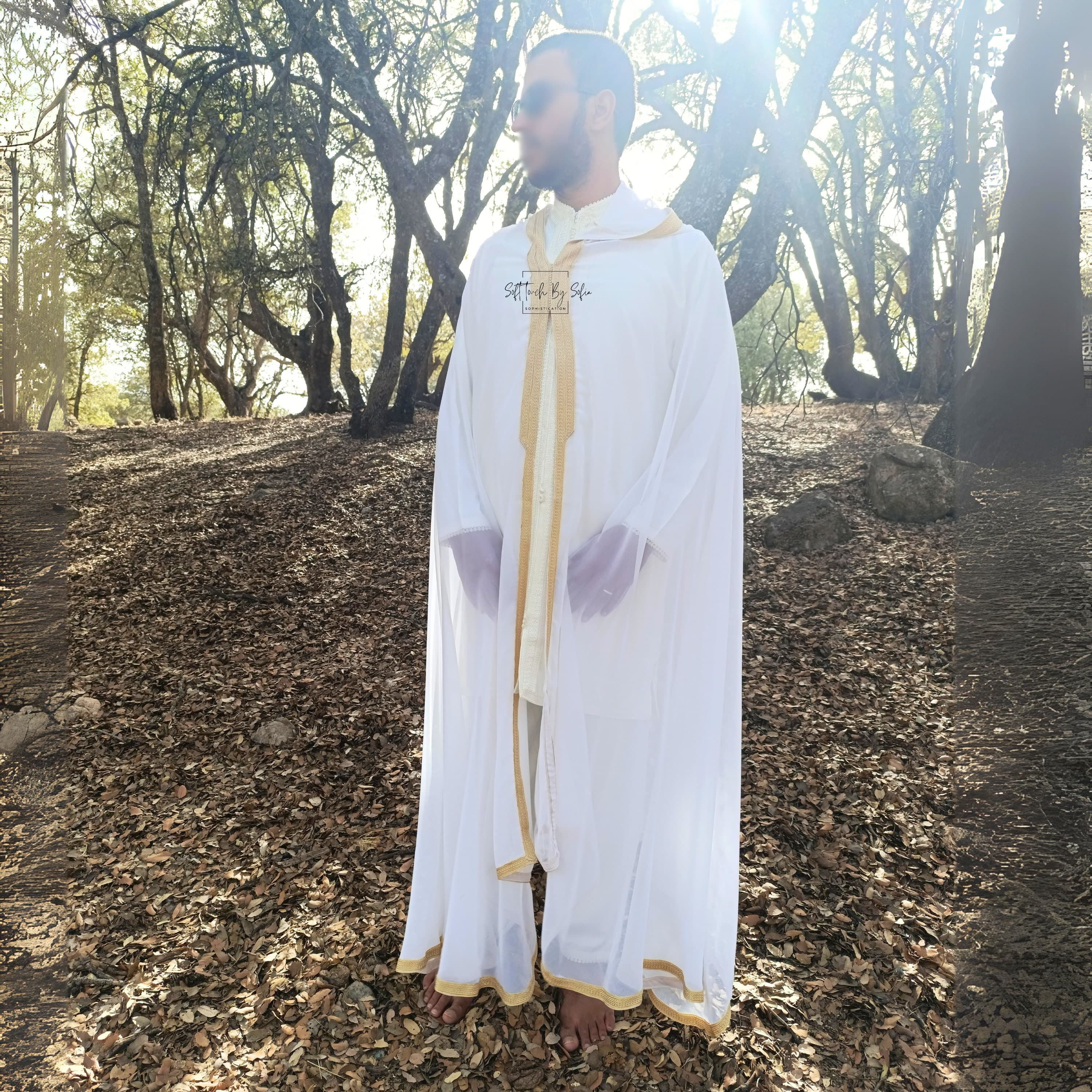 White and Gold Hooded cloak ,selham ,Moroccan burnous
