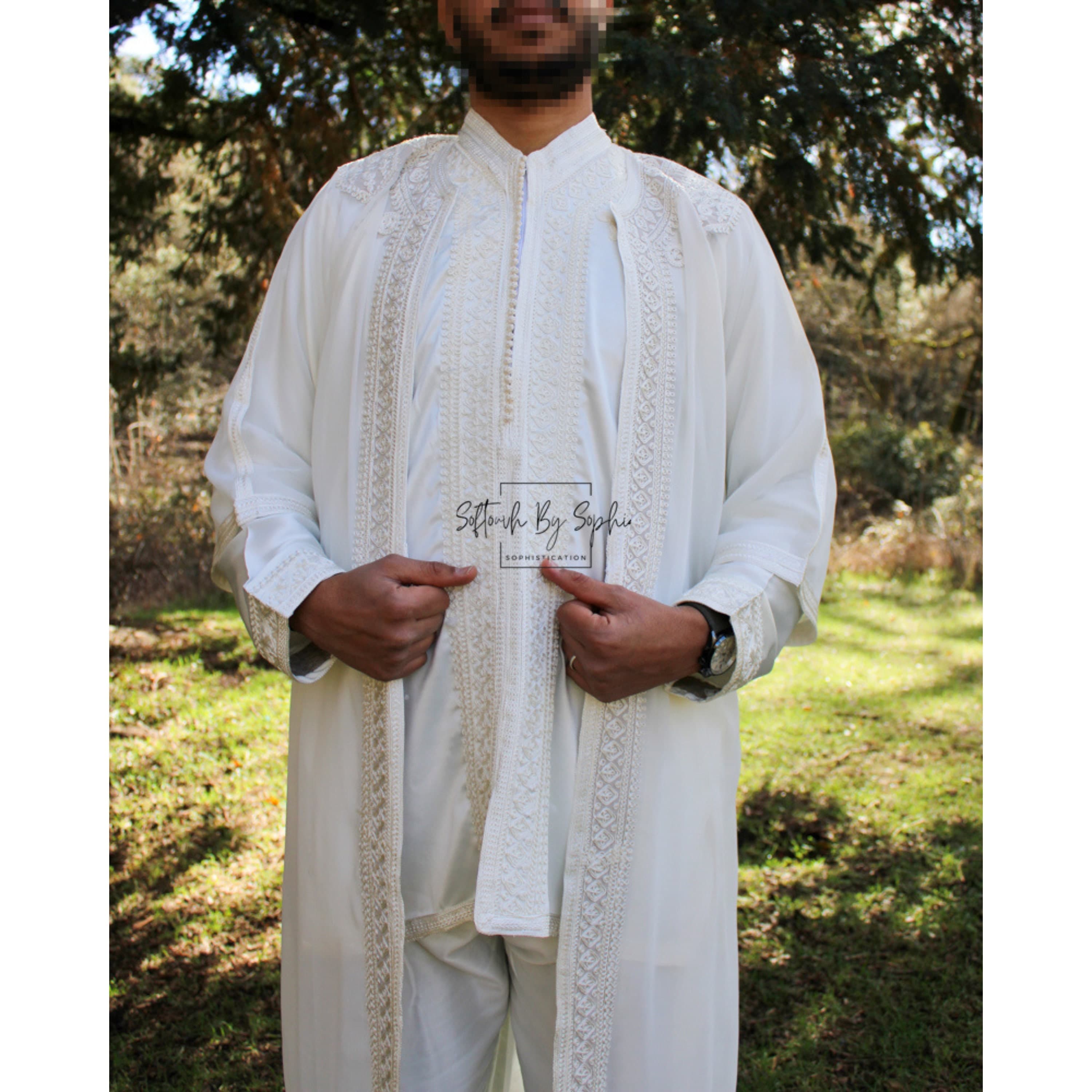 Jabador men ,nikkah outfit, mens wedding kaftan - white - image 4