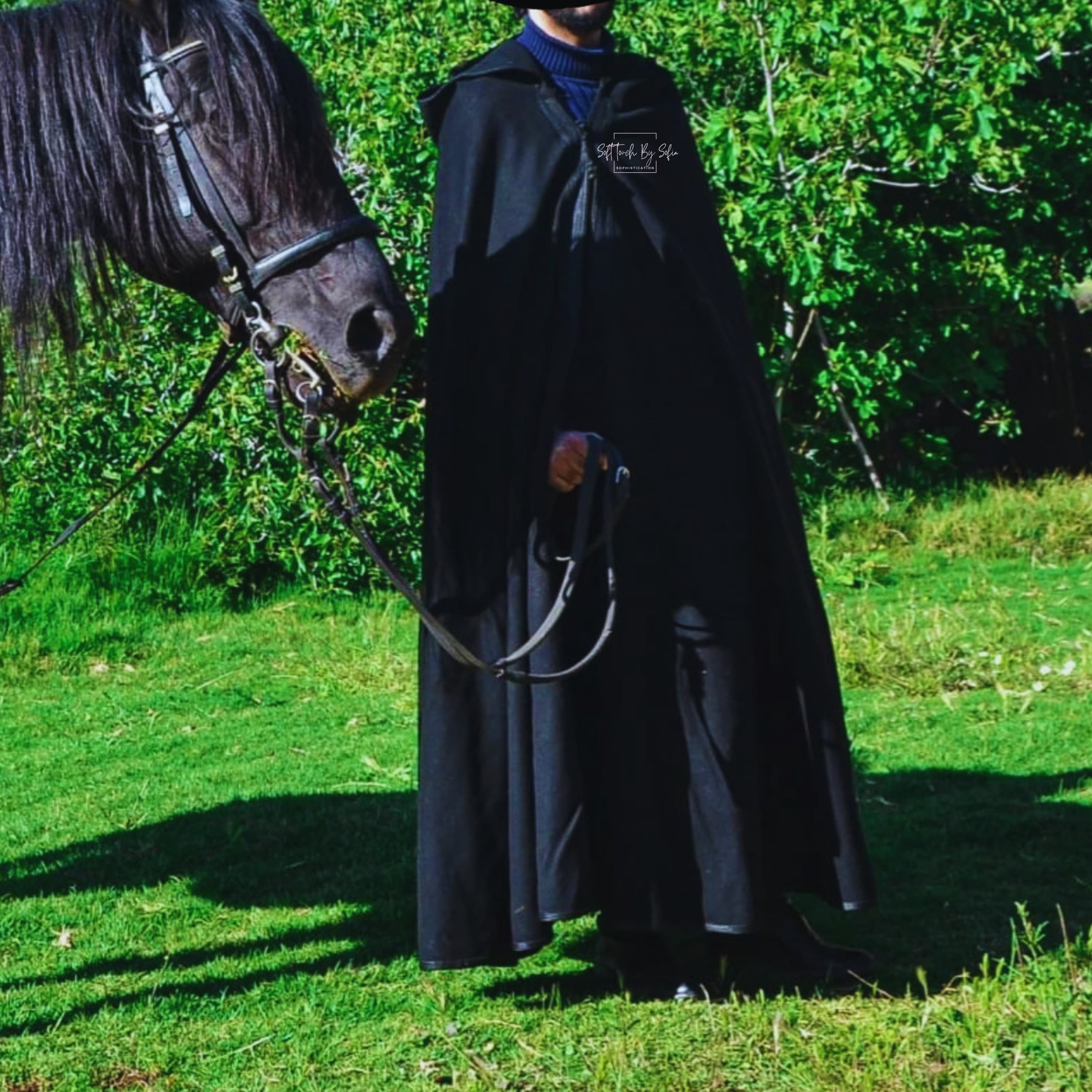 black cloak with hood, selham,Moroccan burnous ,winter cape men - image 3