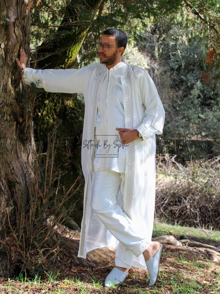 jabador  ,mens wedding kaftan , nikkah outfit - white - image 5