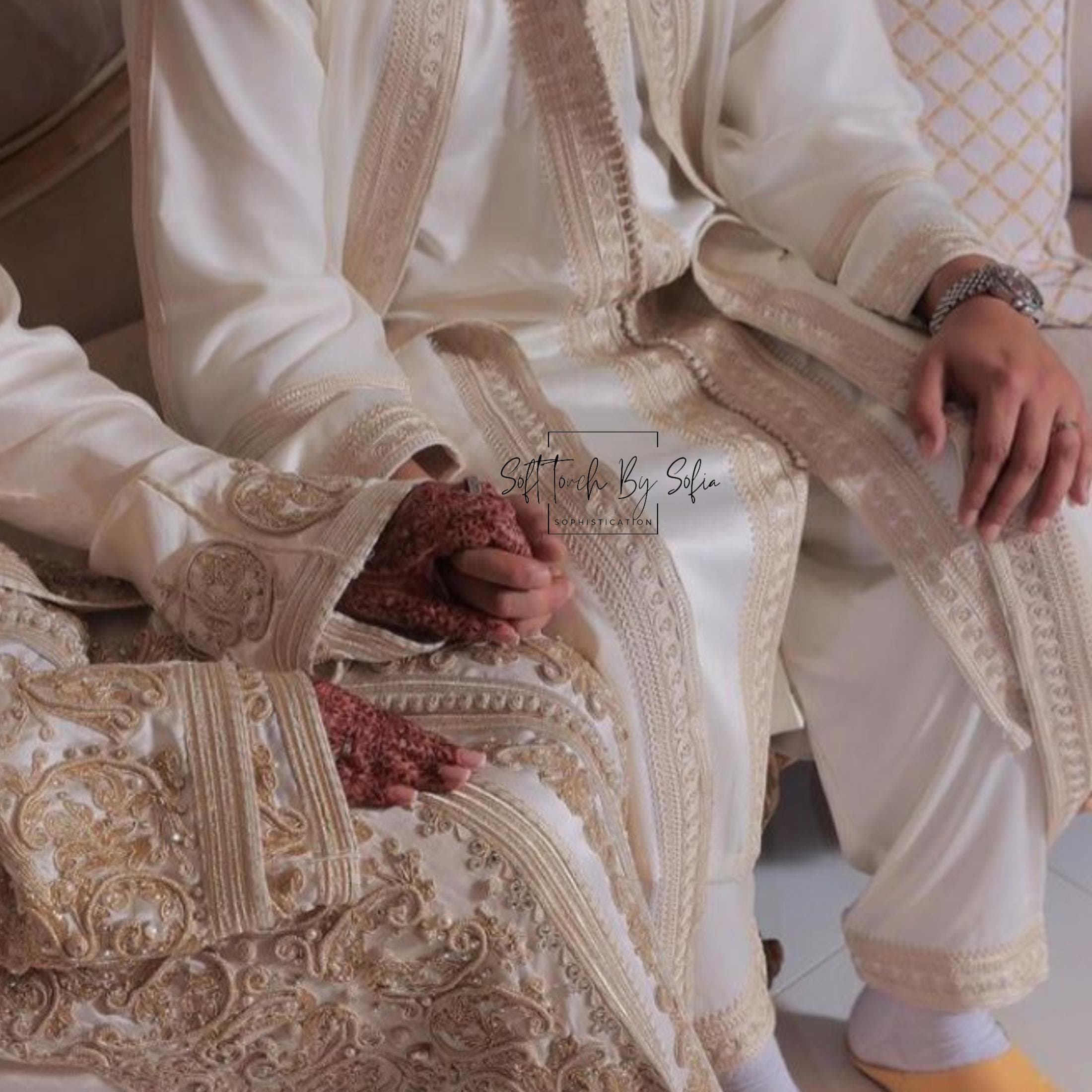 Beige Jabador for Men - Traditional Wedding Kaftan and Groom Outfit with Embroidery