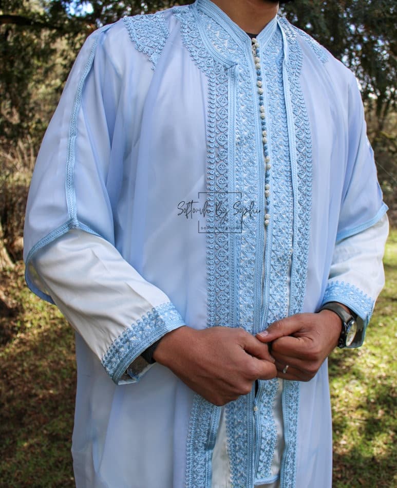 Moroccan jabador ,Mens wedding kaftan ,Nikkah thobe-Green and Gold - image 4