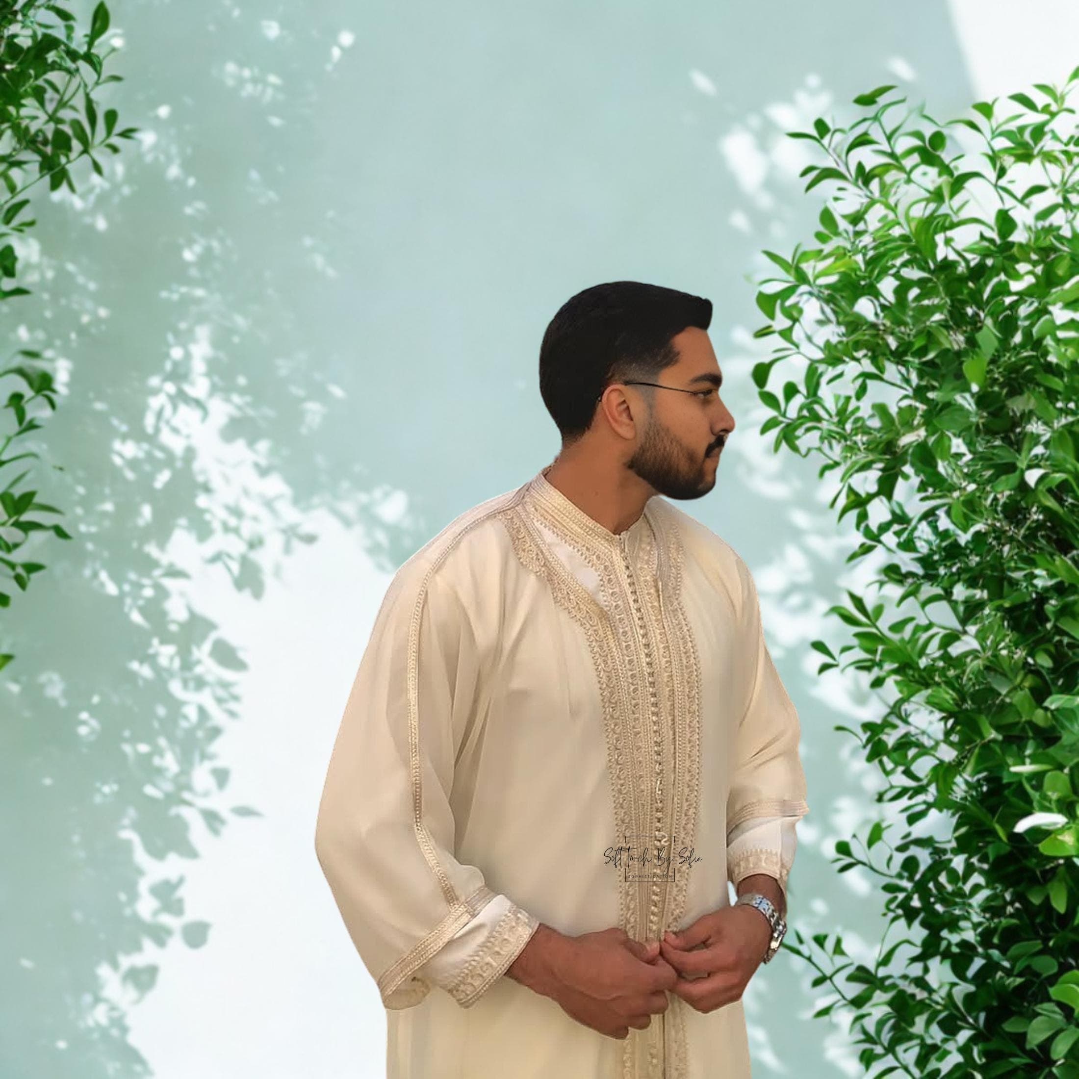 Moroccan Wedding Kaftan for Men ,Embroidered Nikkah Thobe - image 4