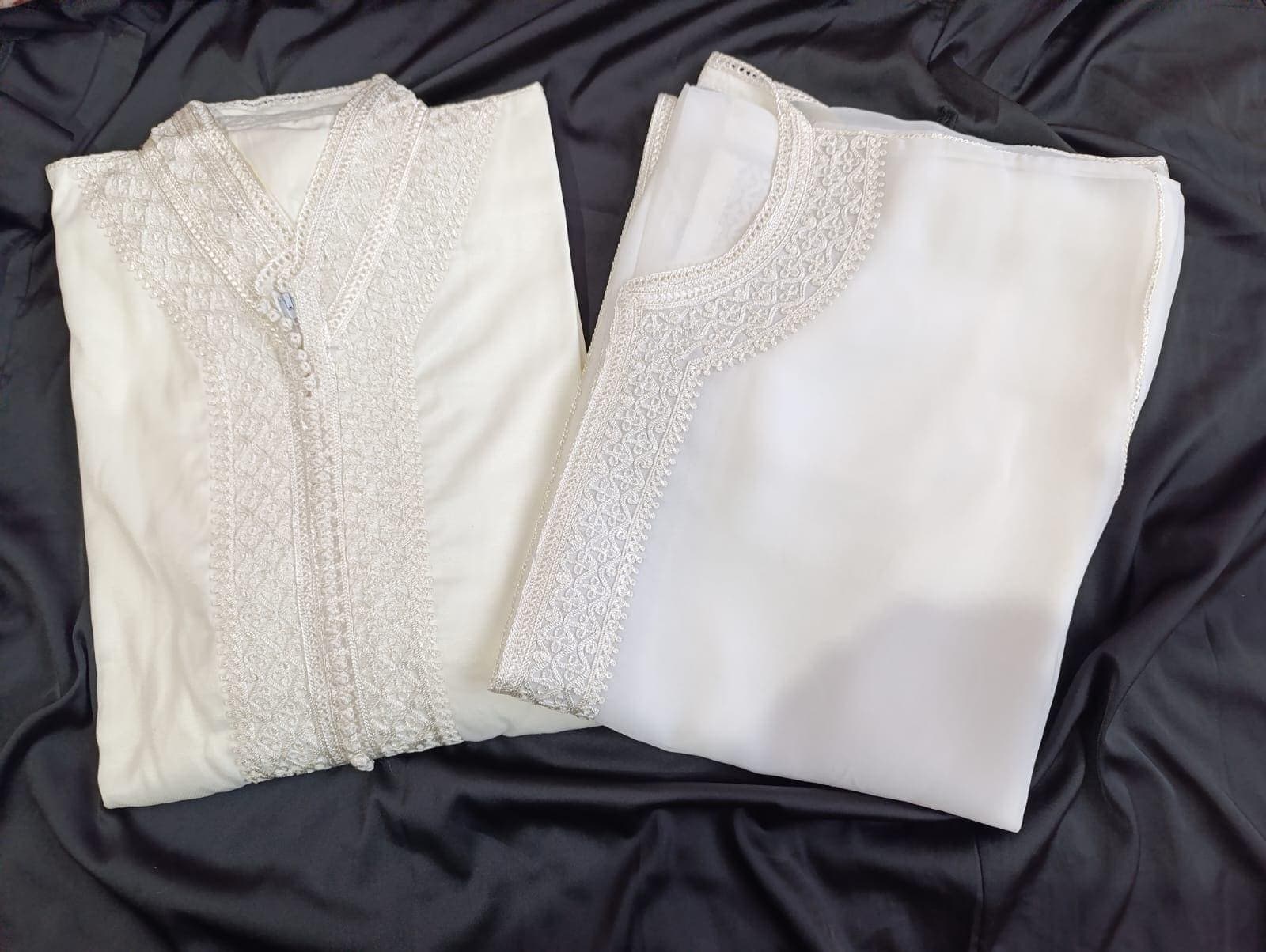 Moroccan Men's Jabador and Thobe Set - long white Wedding Kaftan for Grooms - image 3