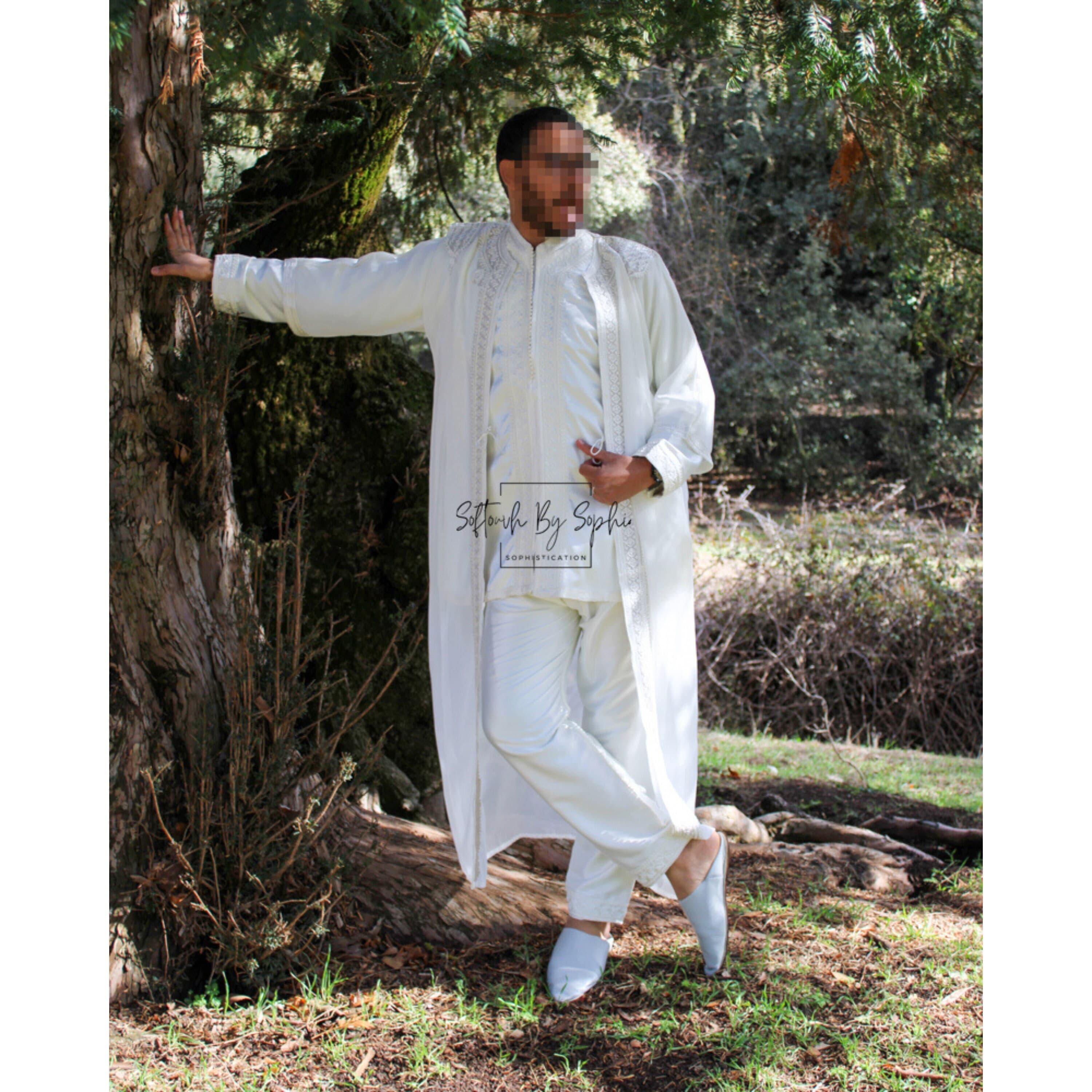 Jabador men ,nikkah outfit, mens wedding kaftan - white - image 5
